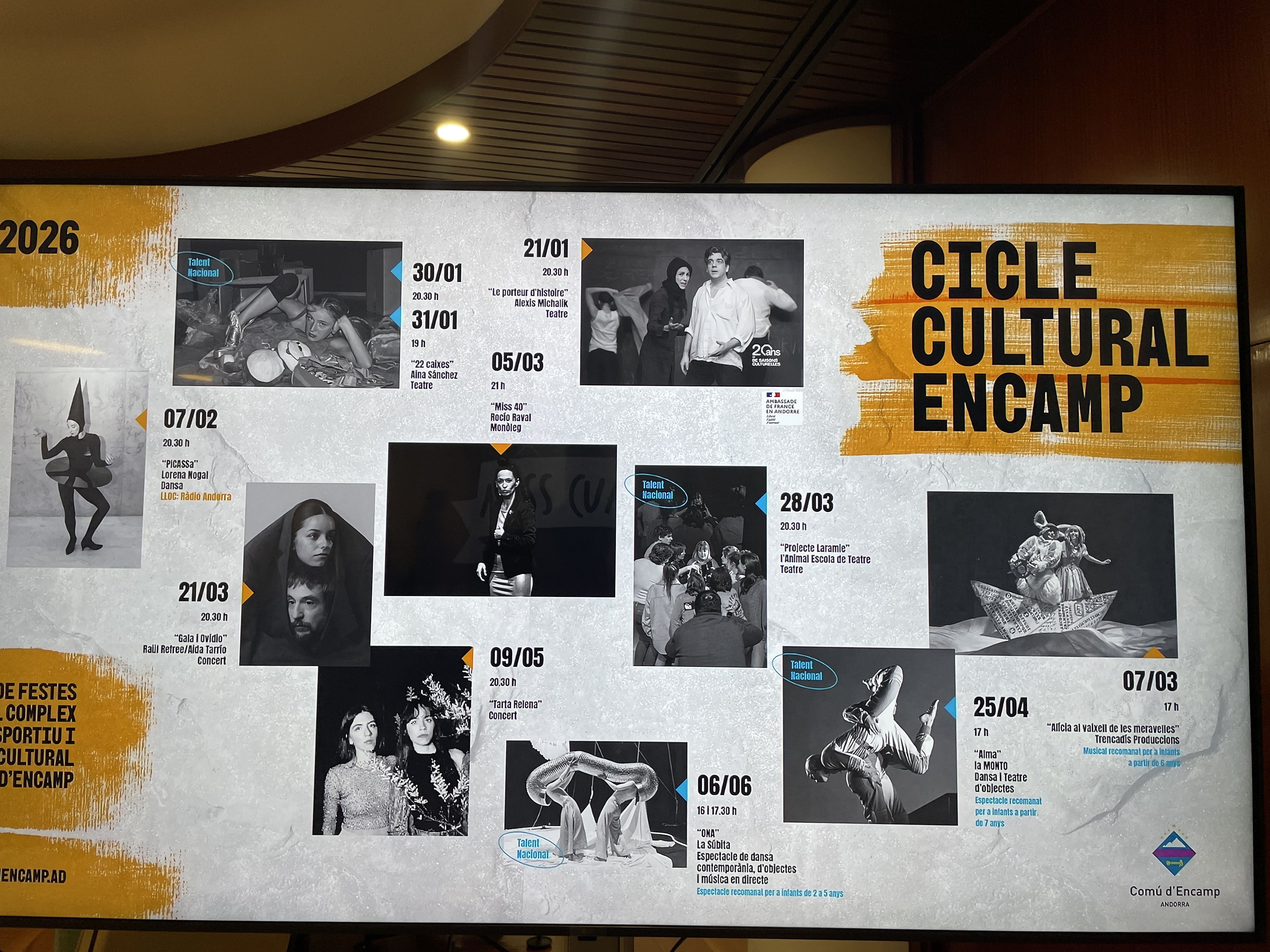 Programació del Cicle Cultural d'Encamp 2026. // A.G.