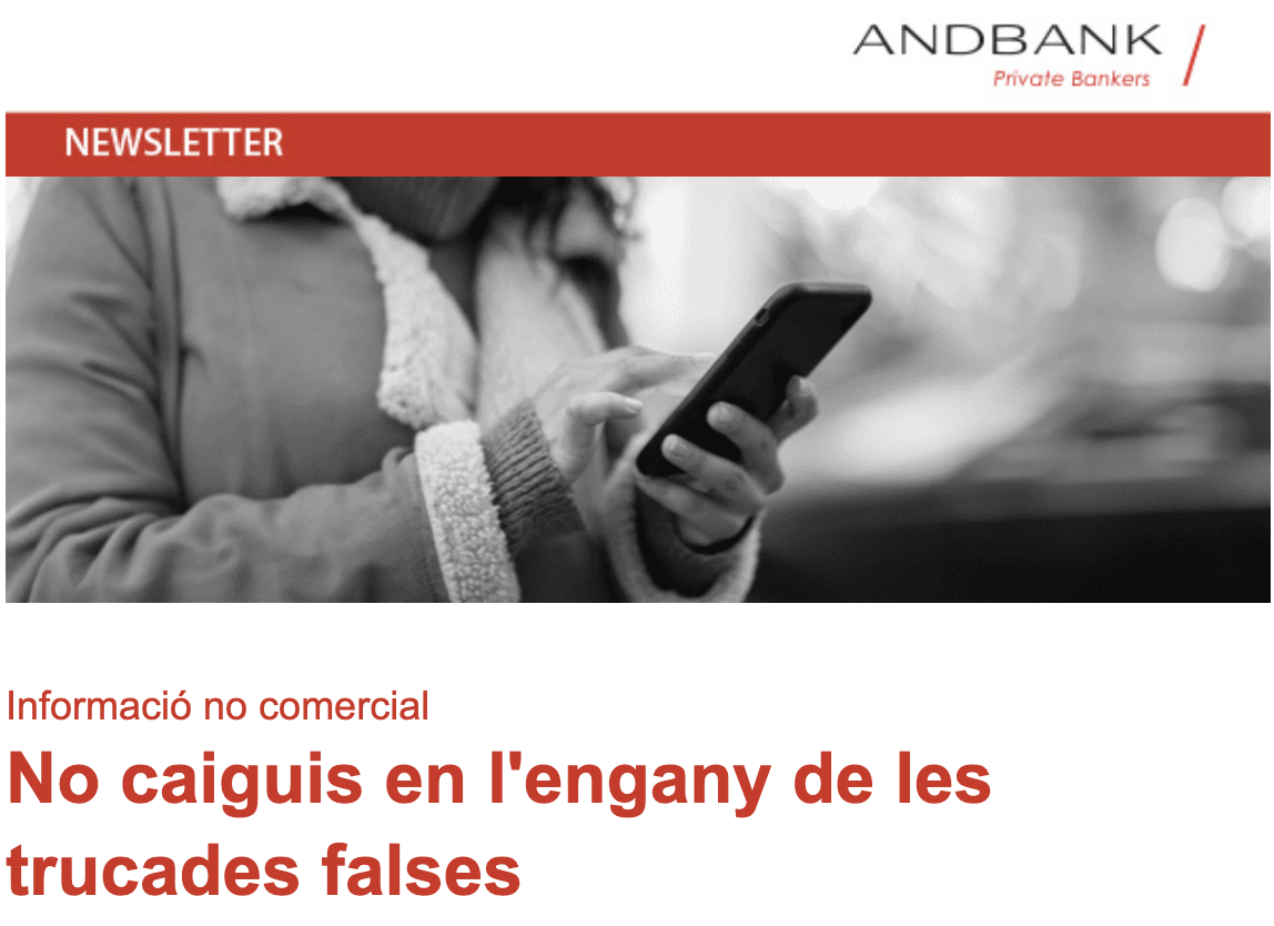 El missatge que l'Andbank ha enviat als seus clients per correu.