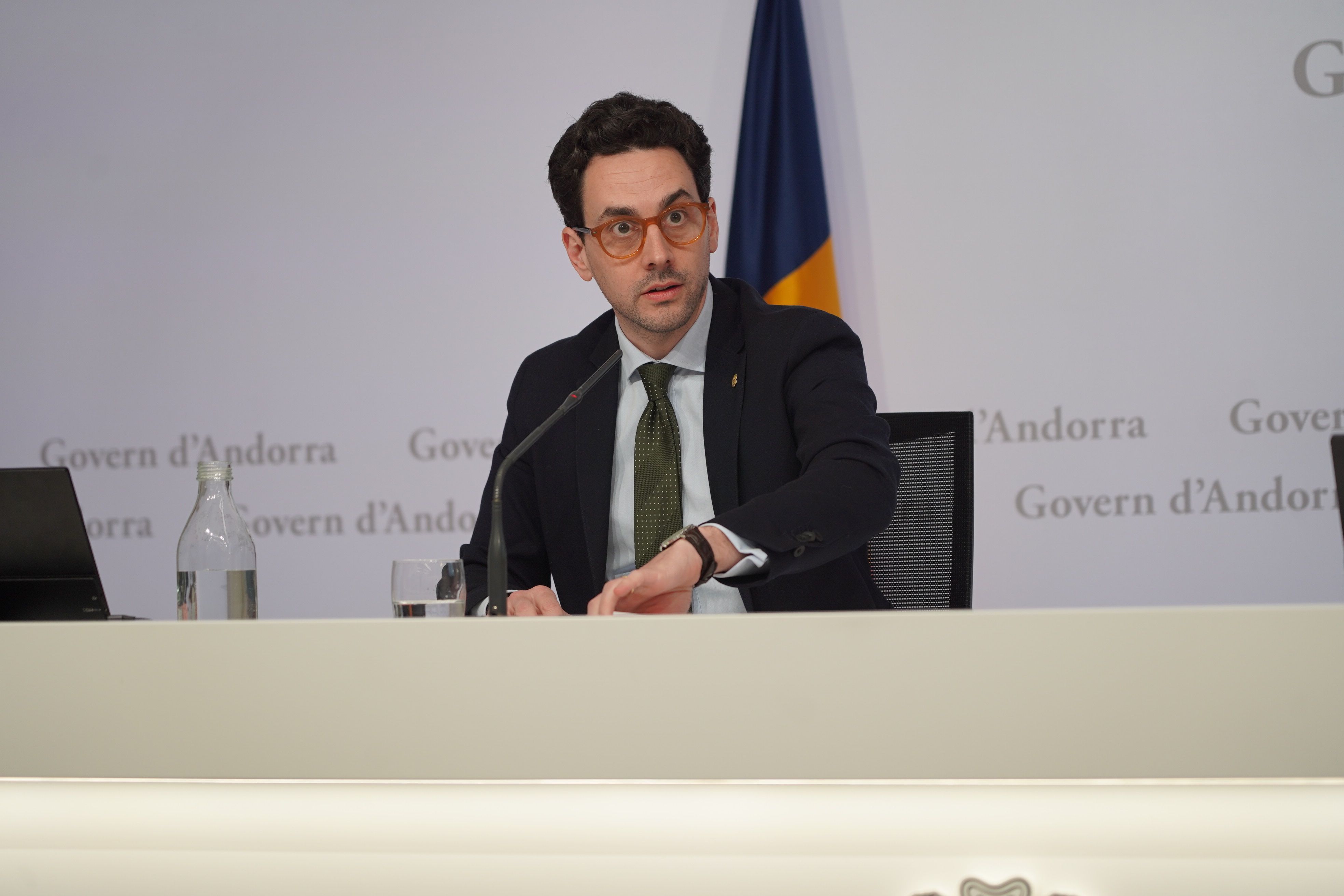 El ministre Guillem Casal durant la compareixença posterior a la reunió del gabinet ministerial.