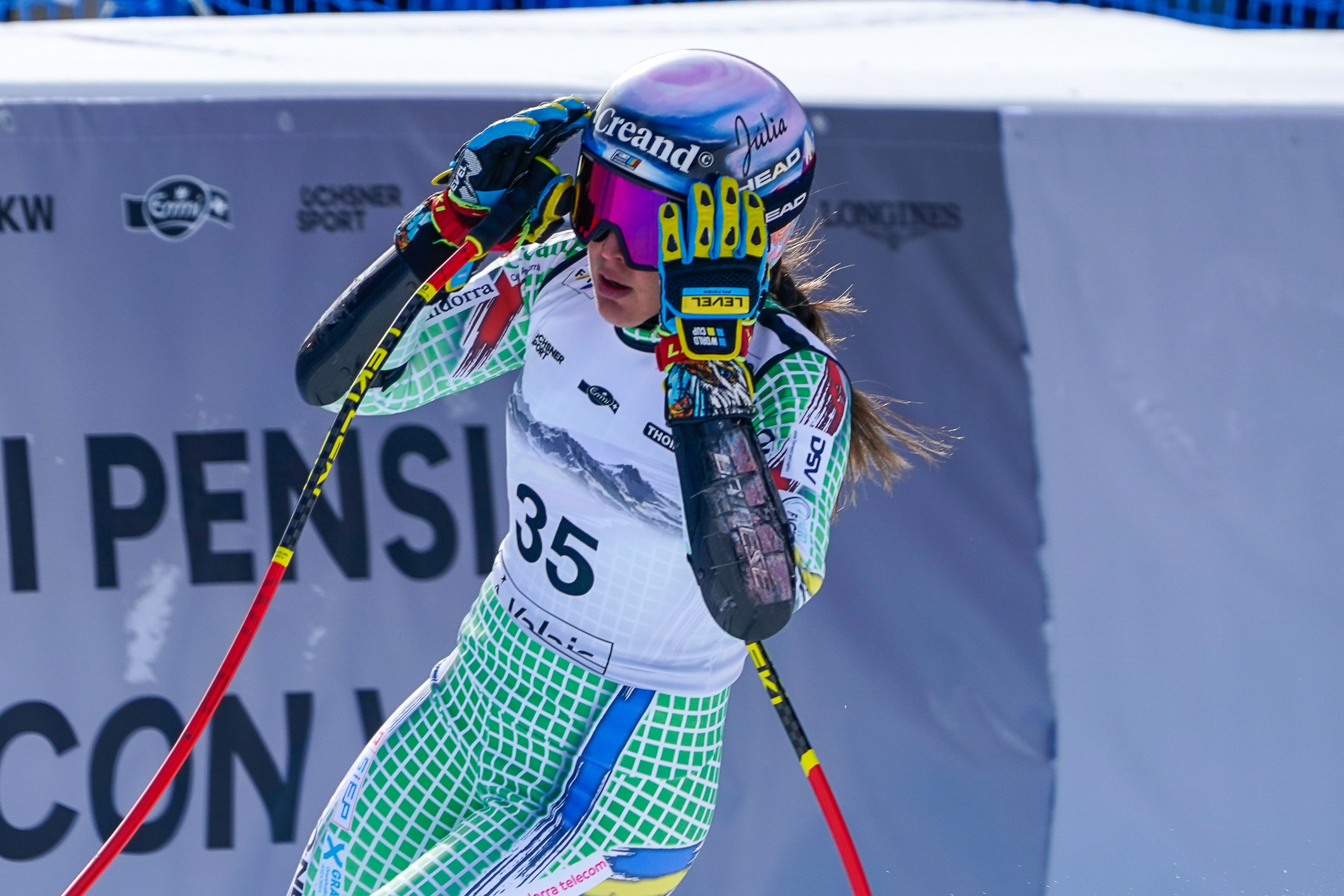 Cande Moreno, a l'arribada del supergegant de Crans Montana.