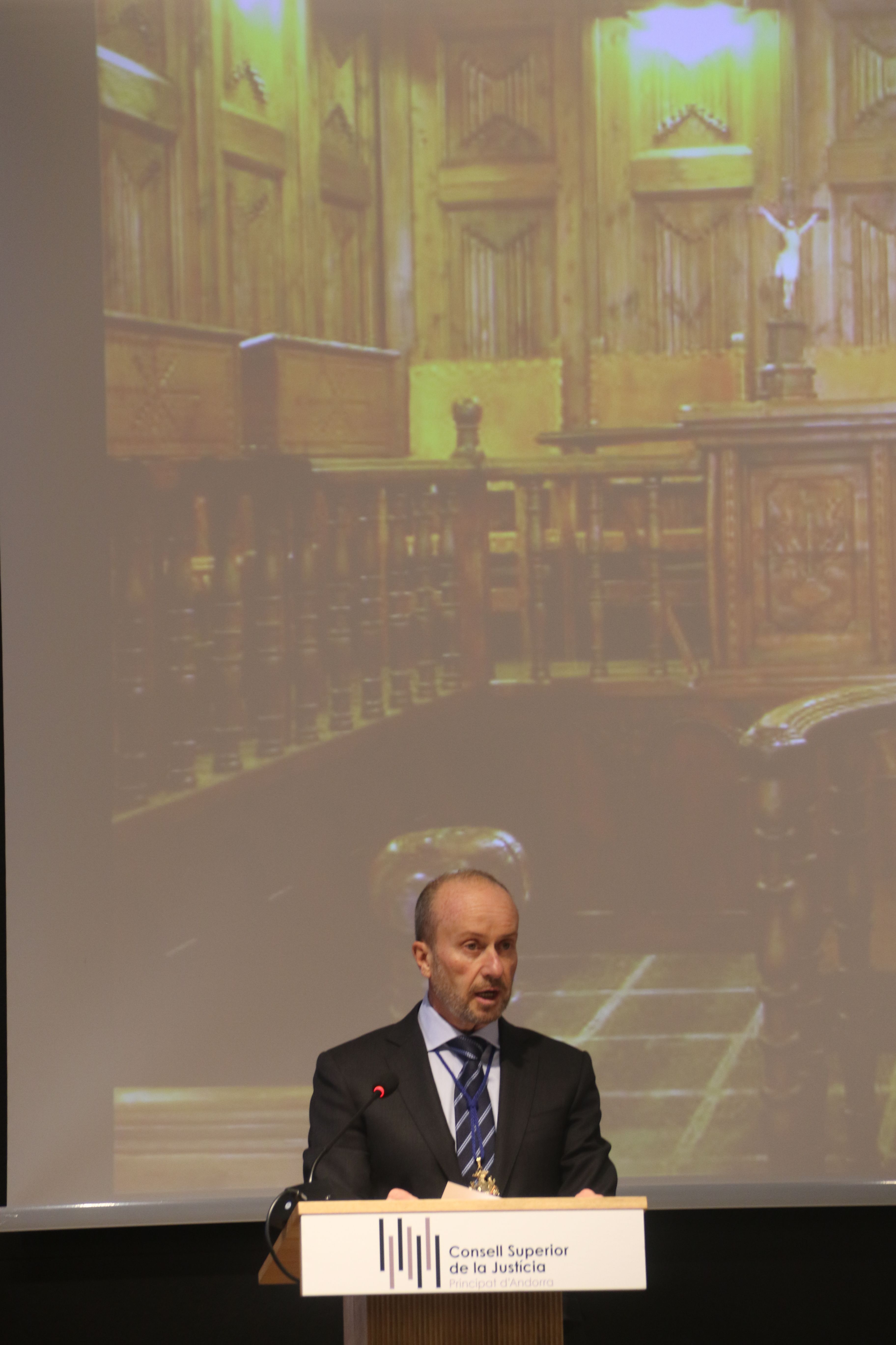 El president del Consell Superior de la Justícia, Josep Maria Rossell, durant l'acte d'Obertura de l'Any Judicial.
