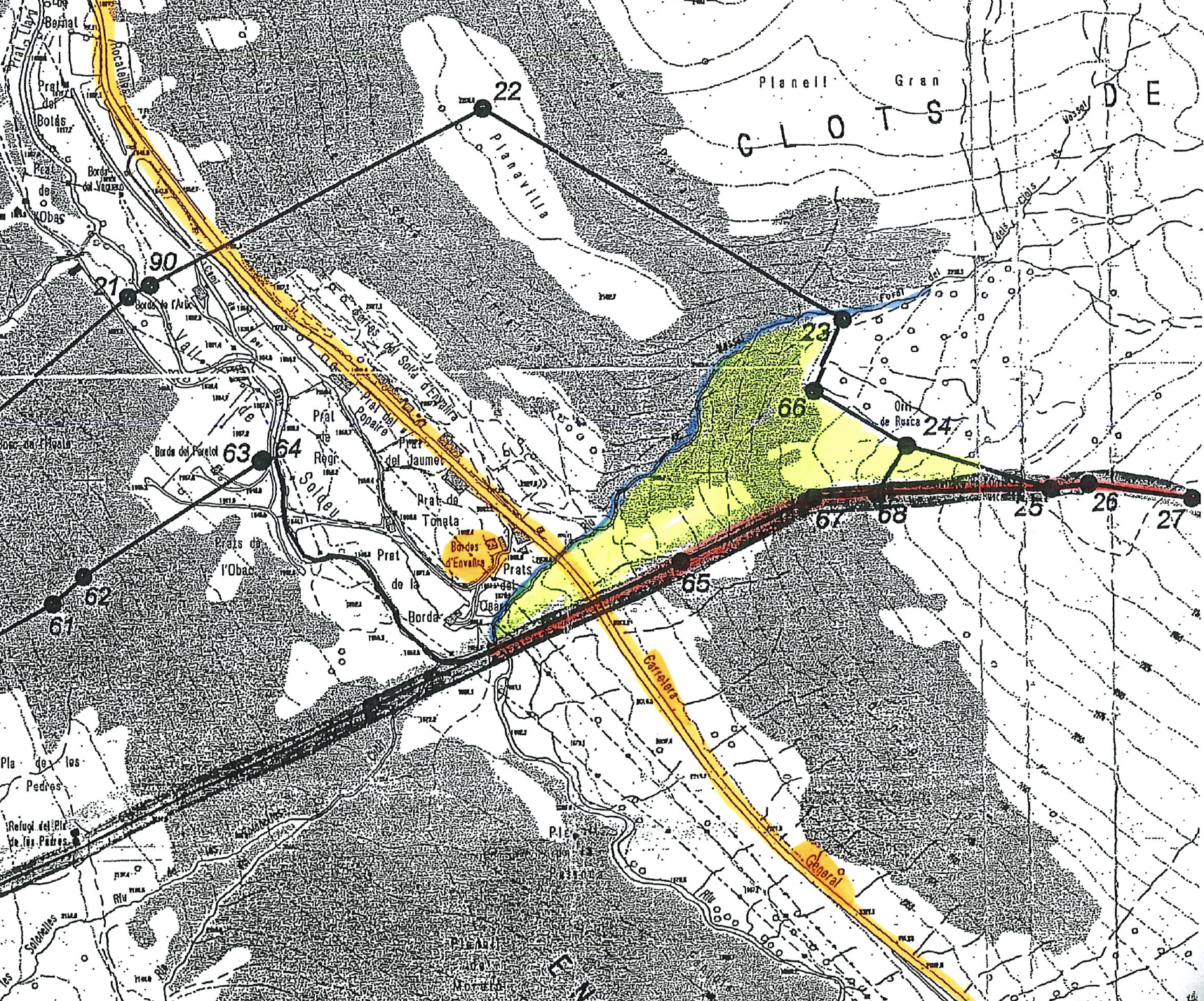 Plànol amb les creus de divisió territorial en la zona en conflicte.