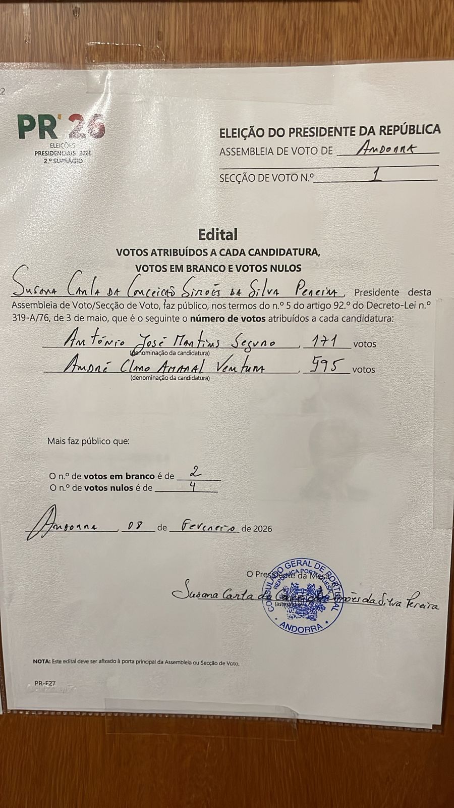 Escrutini dels resultats al consolat portuguès. Escrutini dels resultats al consolat portuguès.