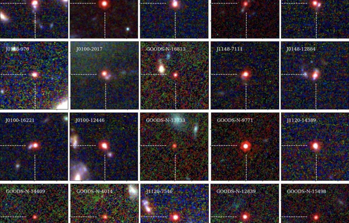 Mosaic de diverses imatges de Petits Punts Vermells en fals color Crèdit: Jorryt Matthee et al. 2024 ApJ 963 129