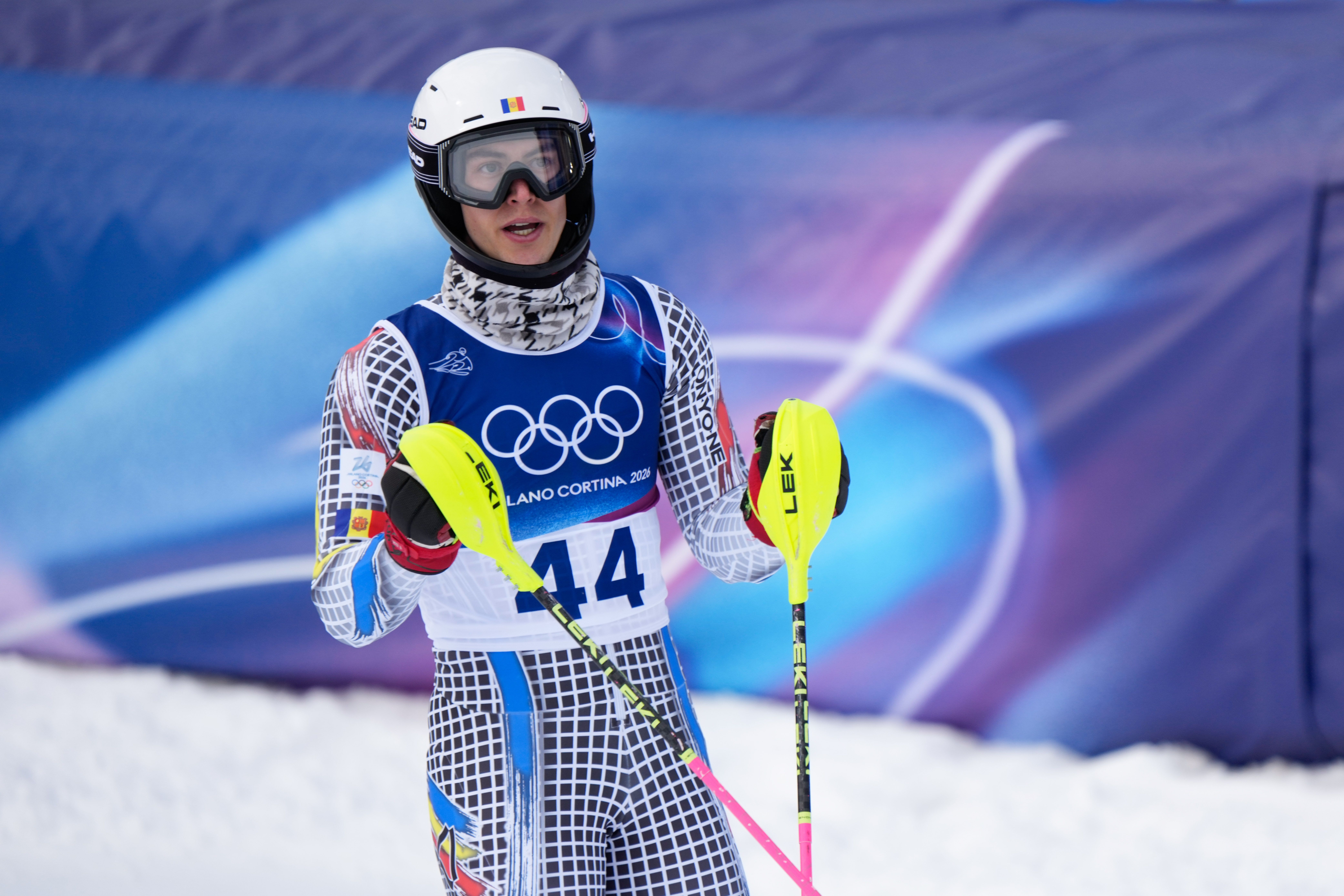 Xavier Cornella, en acabar la mànega a l'eslàlom dels Jocs.