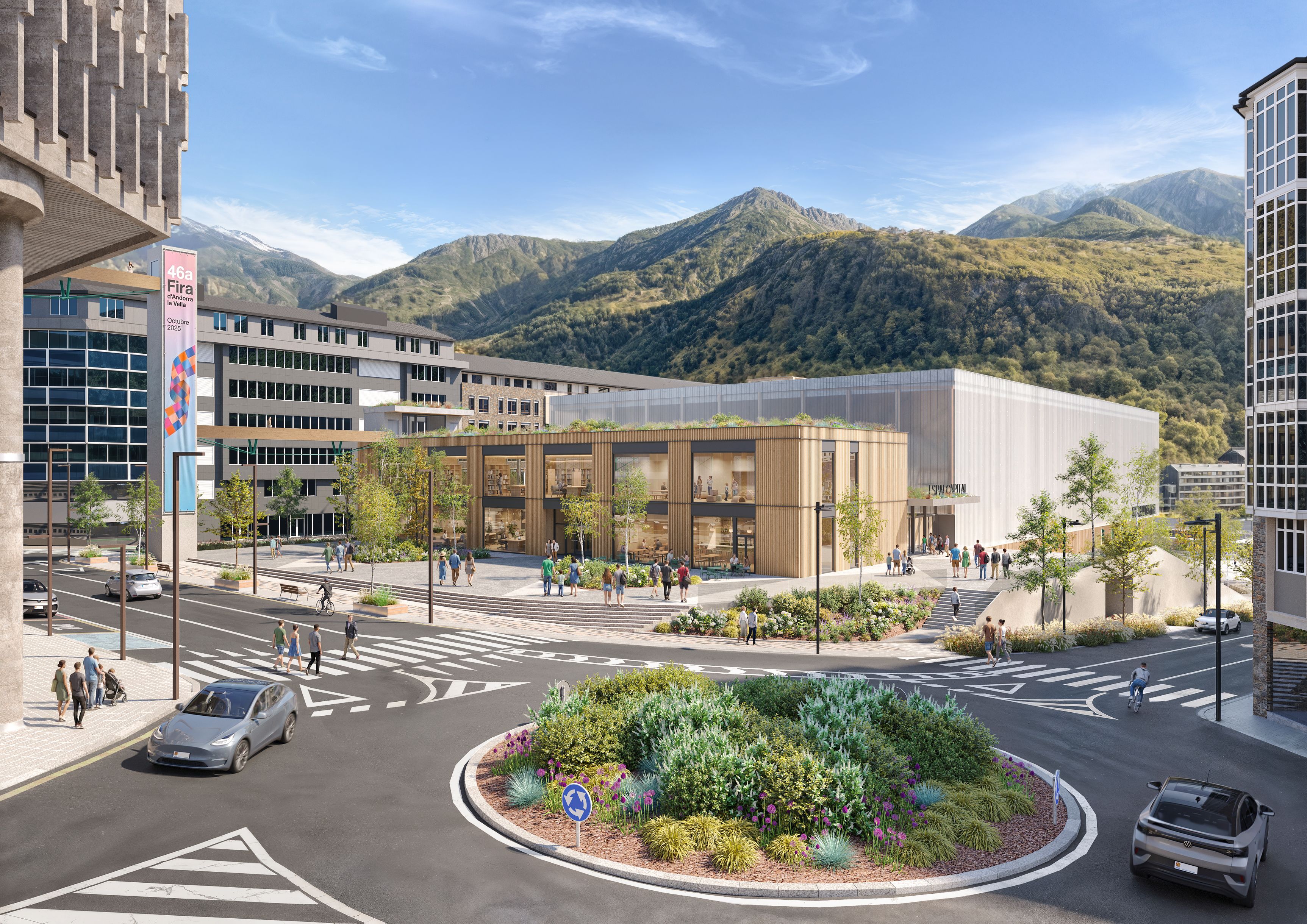 La casa pairal en primer terme, i el recinte multifuncional al darrere. // Altura Arquitectes / Comú Andorra la Vella La casa pairal en primer terme, i el recinte multifuncional al darrere. // Altura Arquitectes / Comú Andorra la Vella