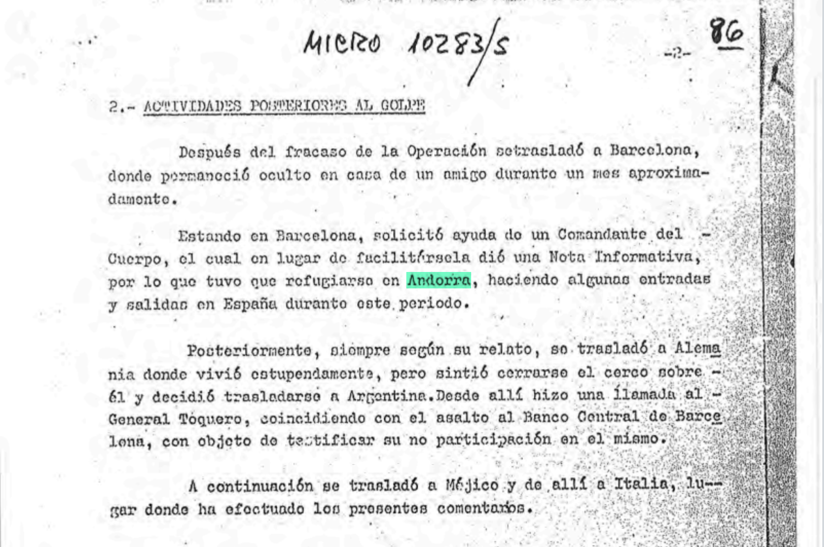 Una imatge del fragment on el capità va mencionar el seu pas per Andorra. // La Moncloa