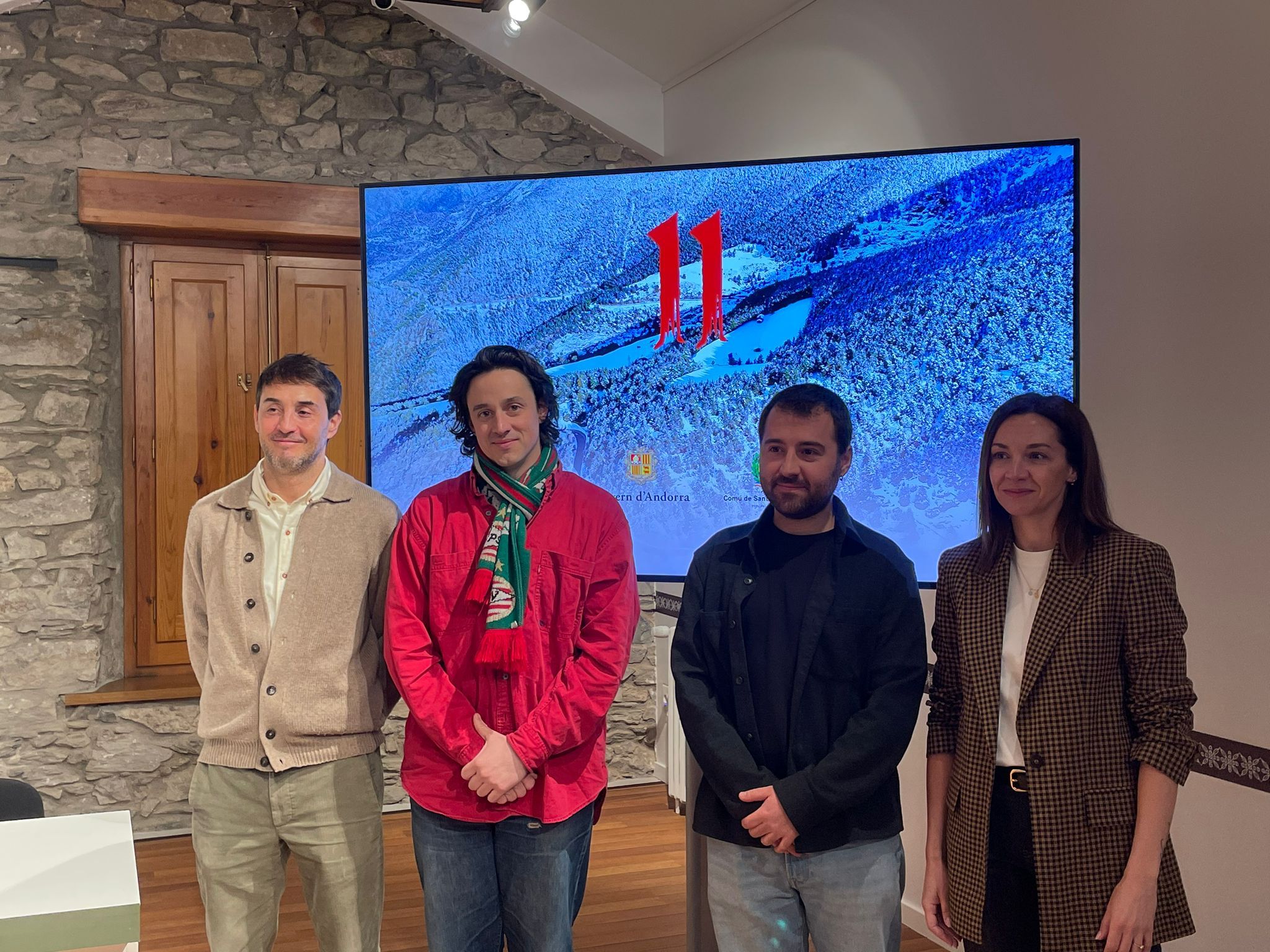 Joval, Haro, Riera i Cortesao durant la presentació del rodatge que tindrà lloc a Sant Julià. Joval, Haro, Riera i Cortesao durant la presentació del rodatge que tindrà lloc a Sant Julià.