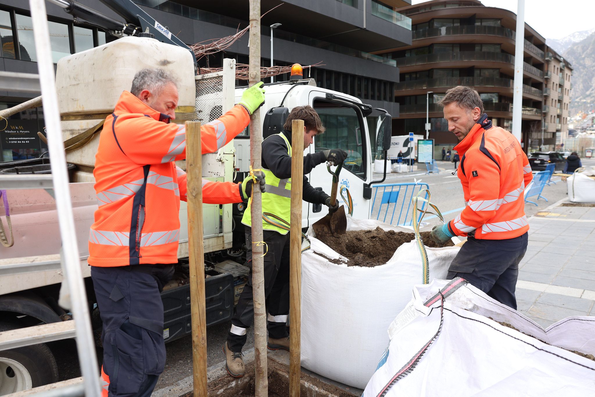 Operaris del comú plantant un arbre. Operaris del comú plantant un arbre.