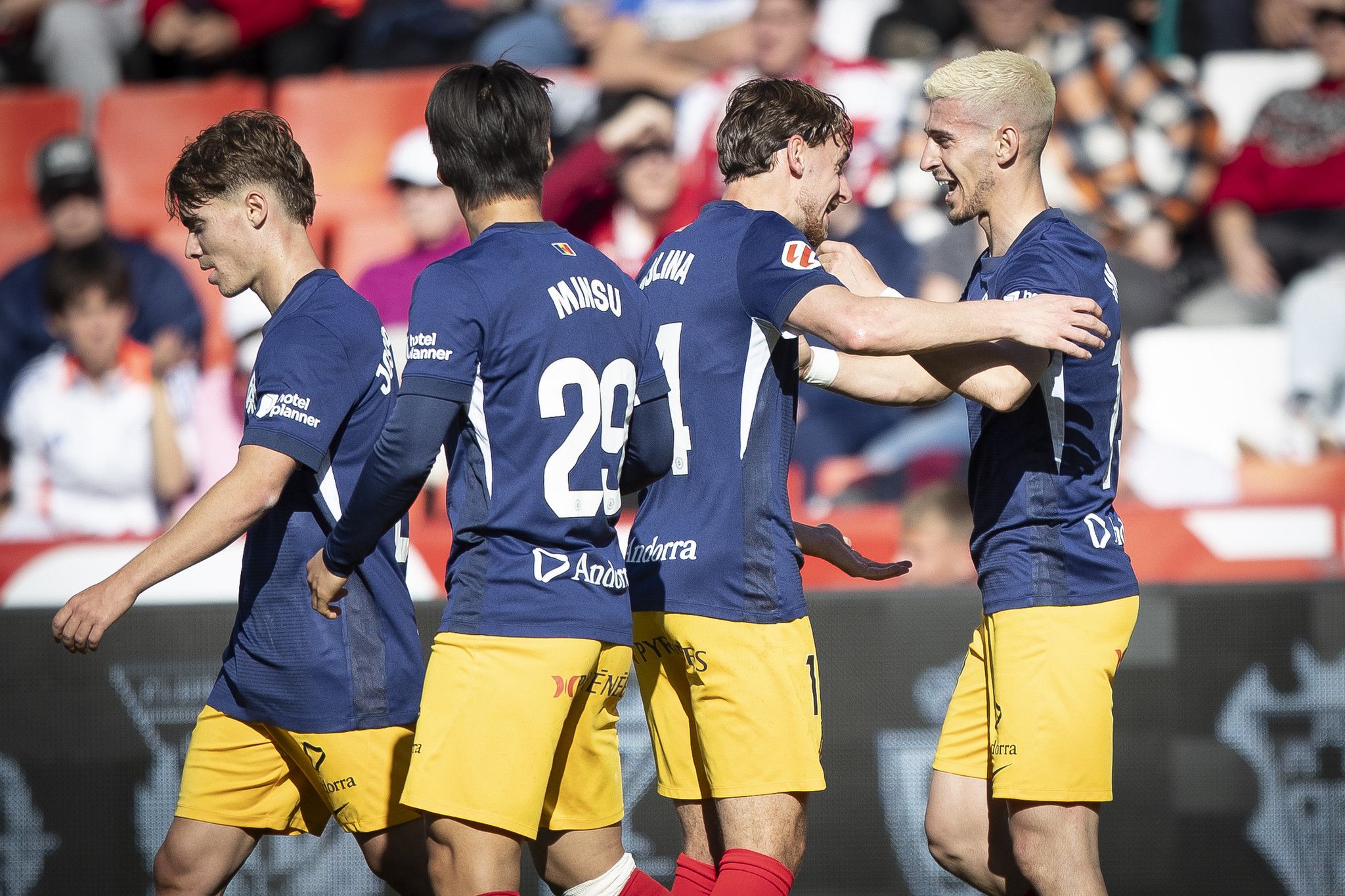 Els jugadors de l'FC Andorra, celebrant el gol d'Imanol. Els jugadors de l'FC Andorra, celebrant el gol d'Imanol.