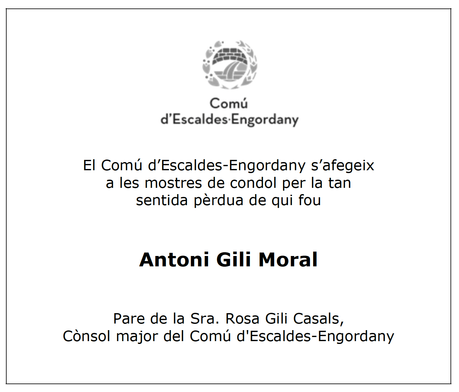 Esquela Antoni Gili Moral