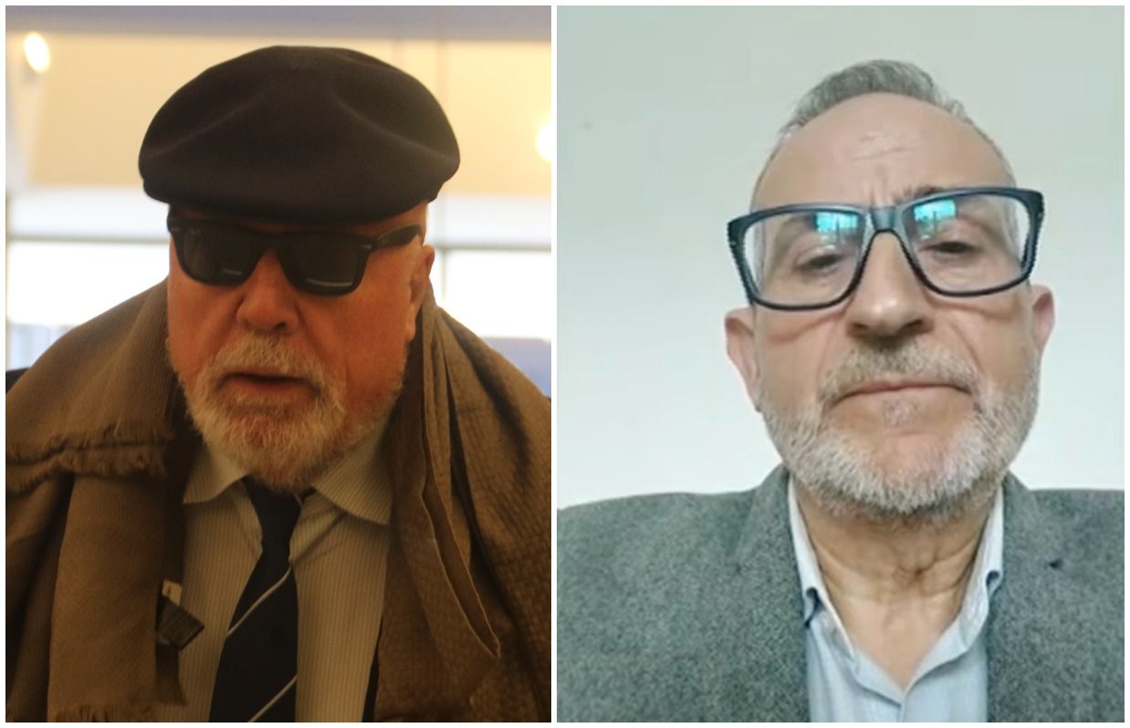 José Manuel Villarejo (esquerra), el dia que va acudir a declarar a la Seu de la Justícia d'Andorra, i Celestino Barroso (dreta) declarant per videotrucada en el judici del 'cas Pujol'.