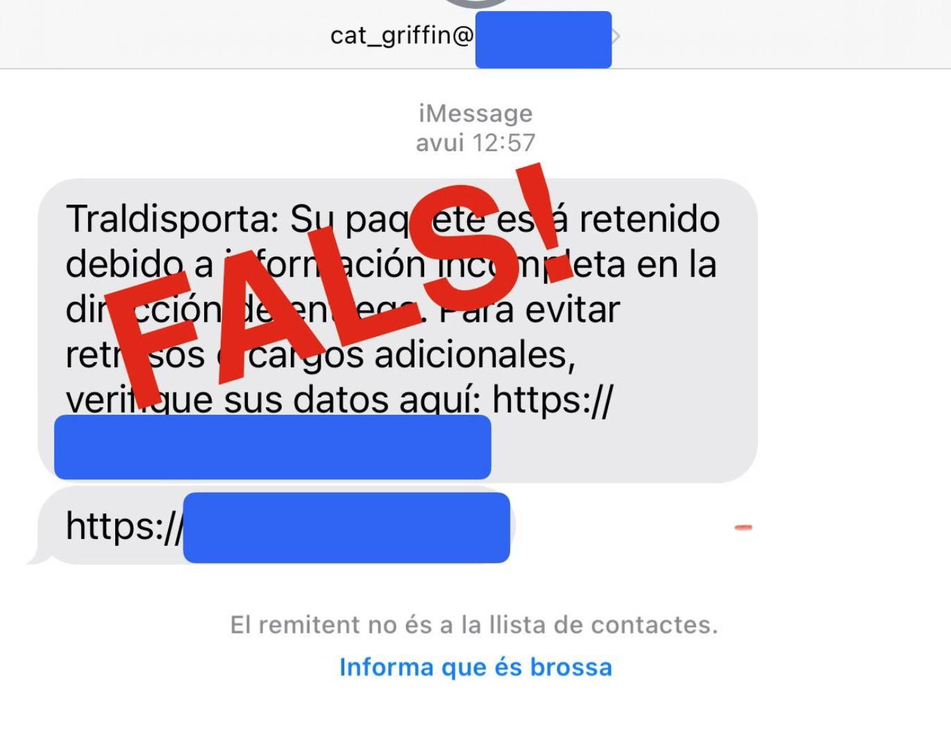 La fotografia que ha compartit la policia a través les xarxes socials per informar del nou frau que circula.