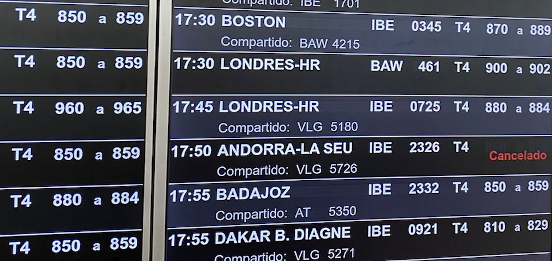 Pantalla amb el vol amb destí Andorra-La Seu cancel·lat.