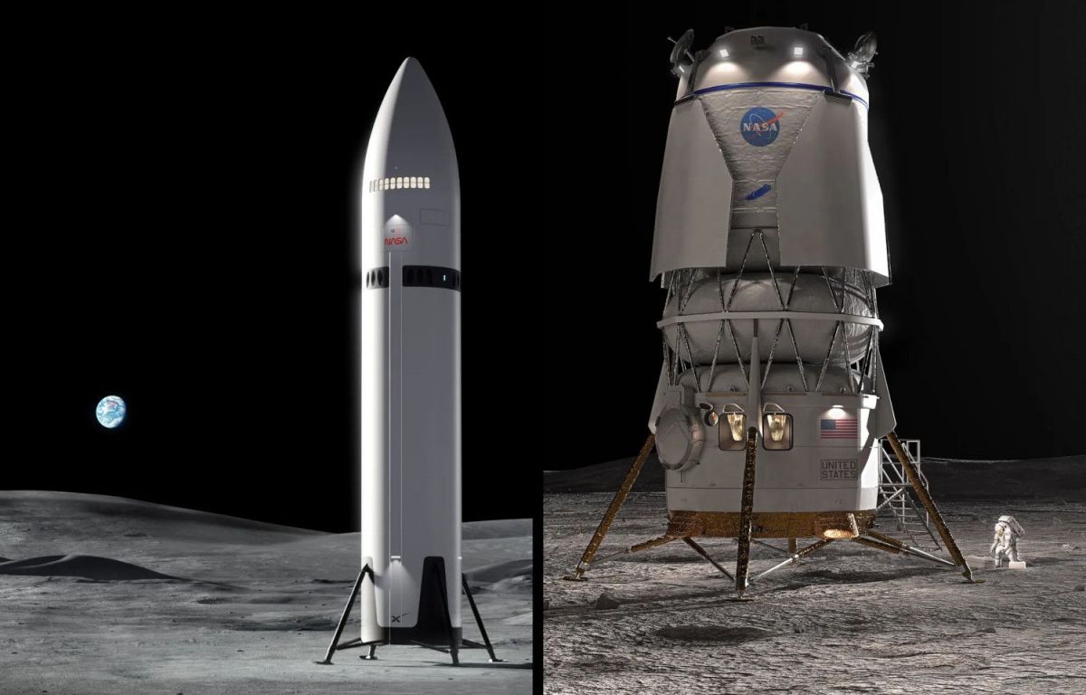 A l'esquerra un render de com hauria de ser el Starship a la Lluna i a la dreta el Blue Moon - Crèdit: NASA