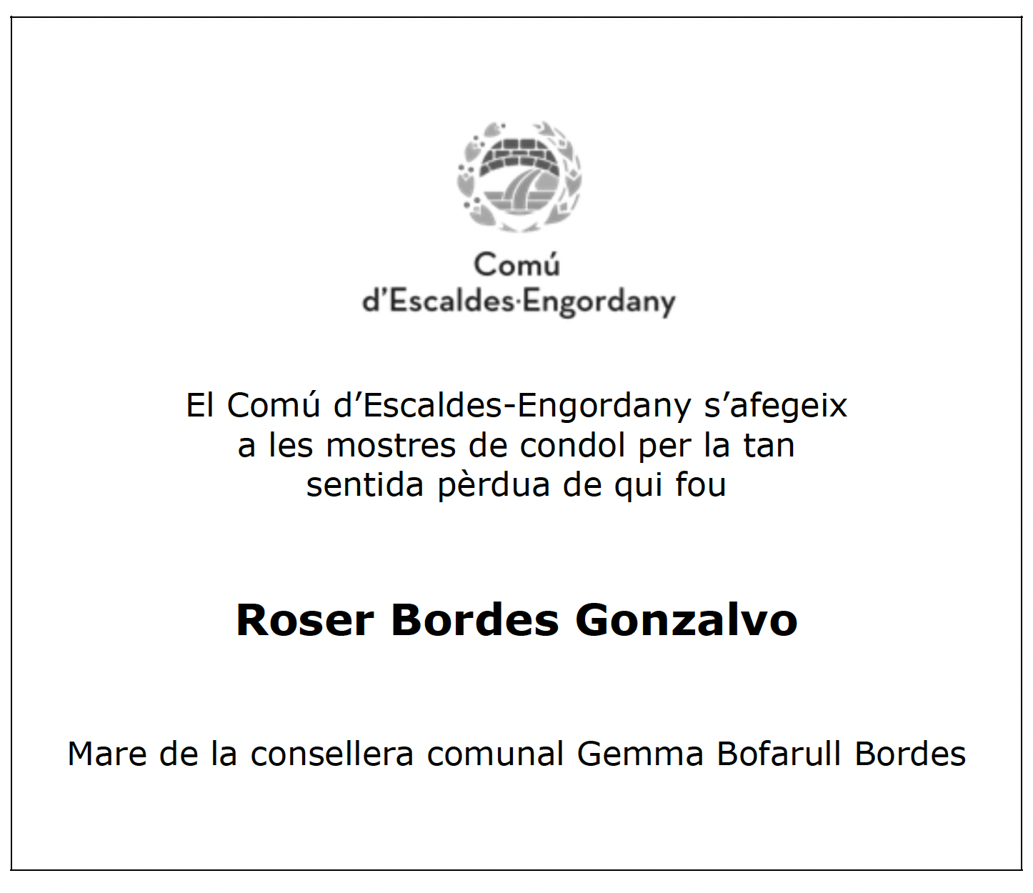 Esquela Roser Bordes Gonzalvo