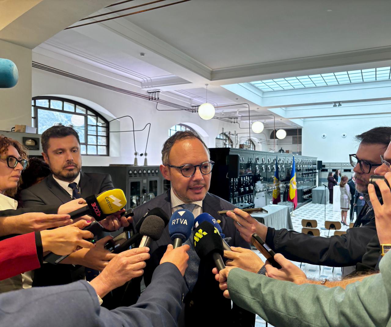 Xavier Espot fent declaracions sobre la 1a trobada amb el Copríncep Macron