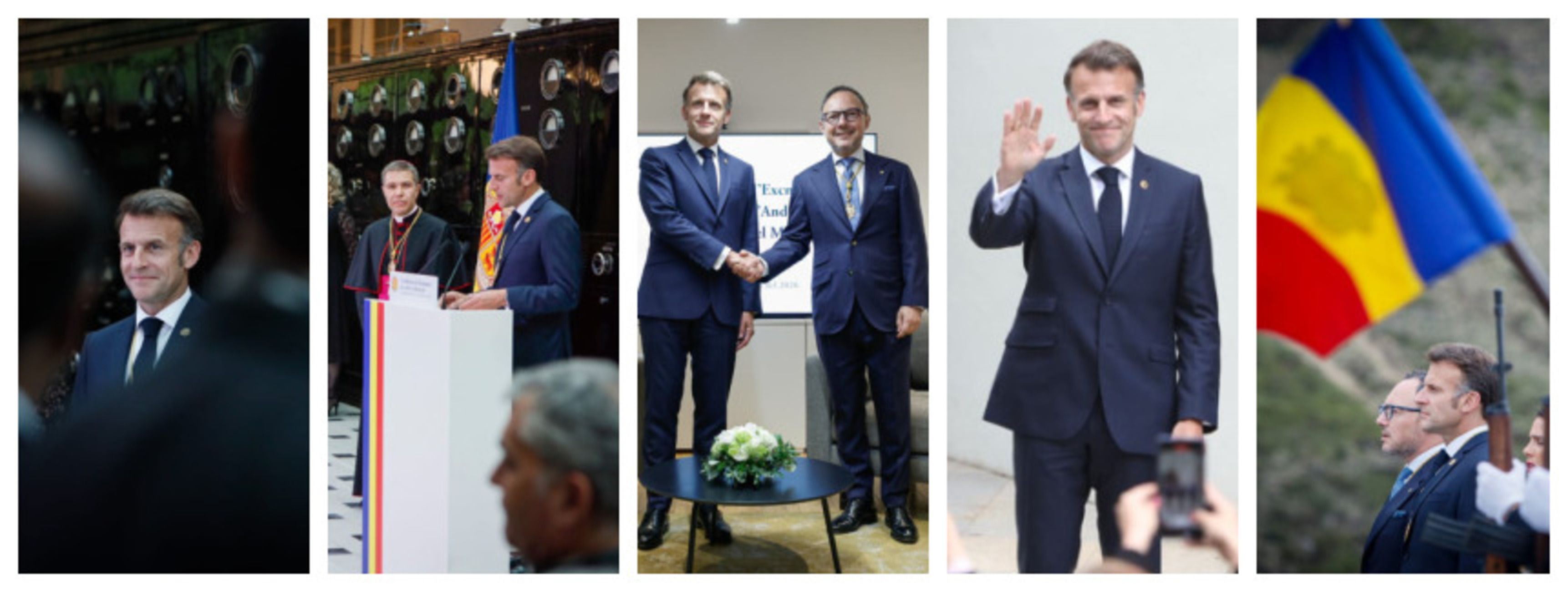 Quatre imatges d'Emmanuel Macron a Andorra.