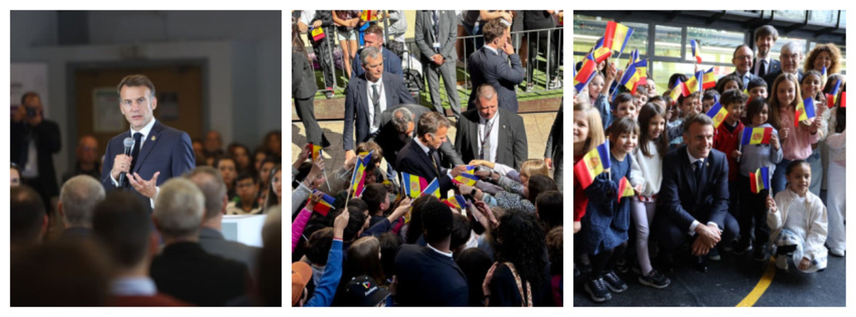 Tres de les imatges del Copríncep francès en la segona jornada de la visita a Andorra.