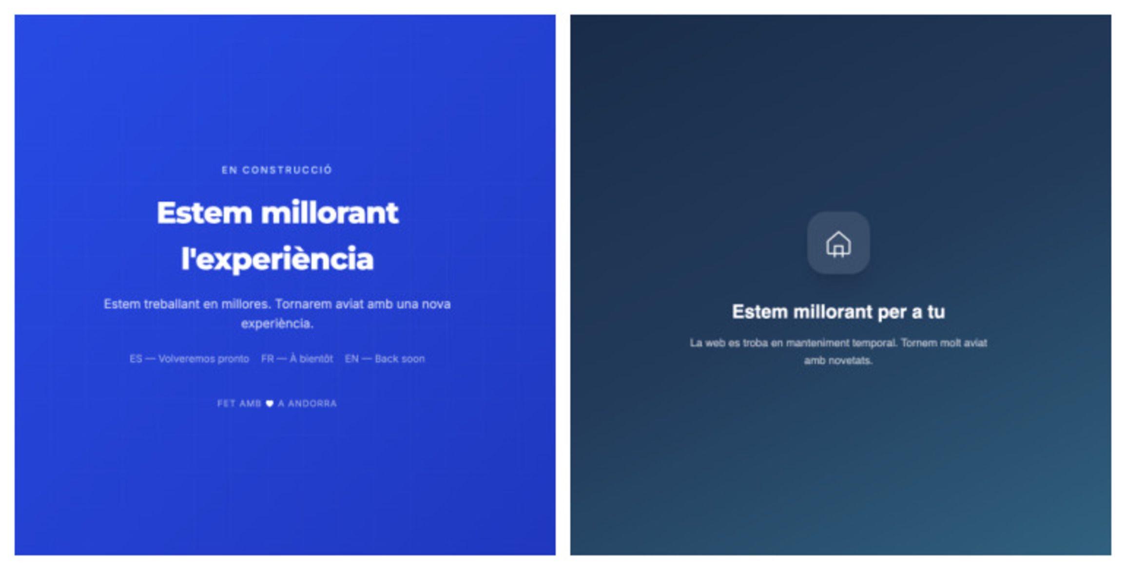 Les pàgines d'habitacions.ad (esquerra) i habitacio.ad (dreta).