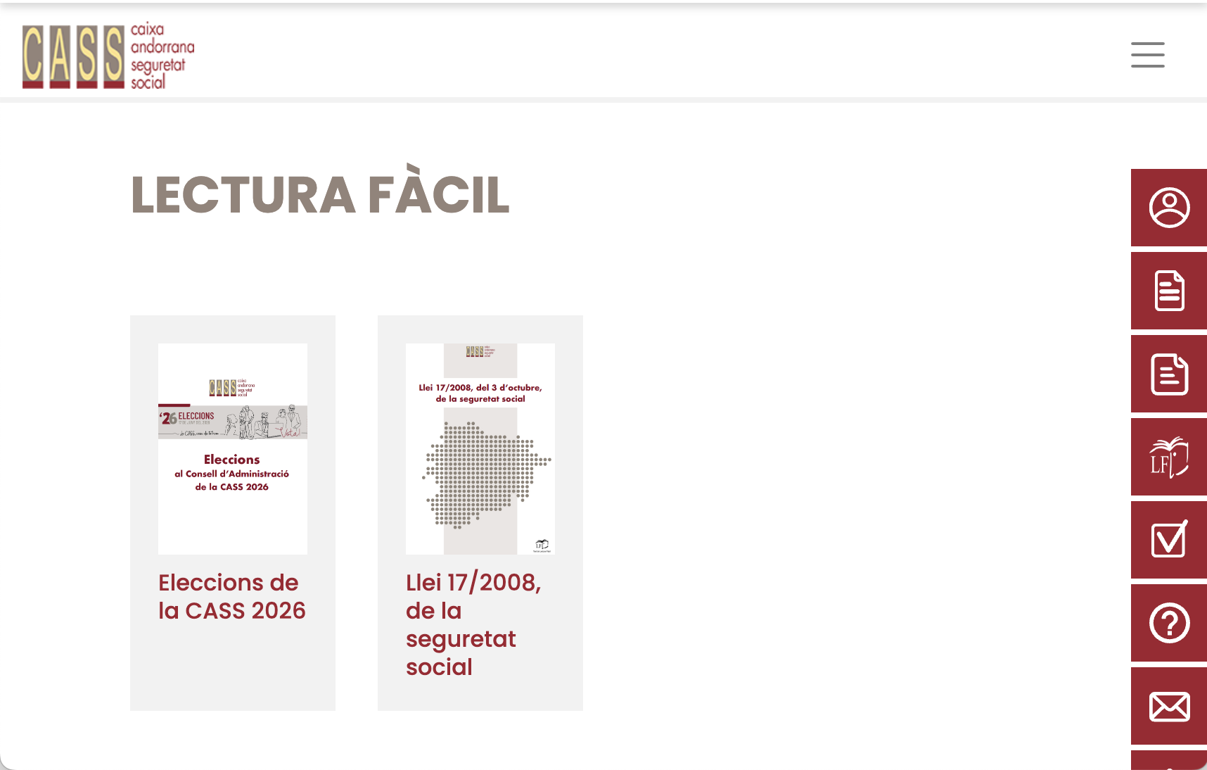 Apartat de lectura fàcil al portal web de la CASS.