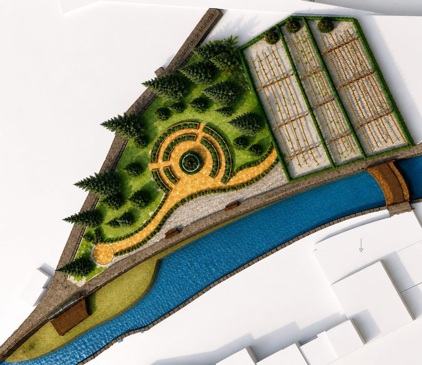Recreació de com serà el nou parc, que tindrà forma de cargol. // Comú de Canillo La portaveu del Sindicat, Rebeca Bonache.