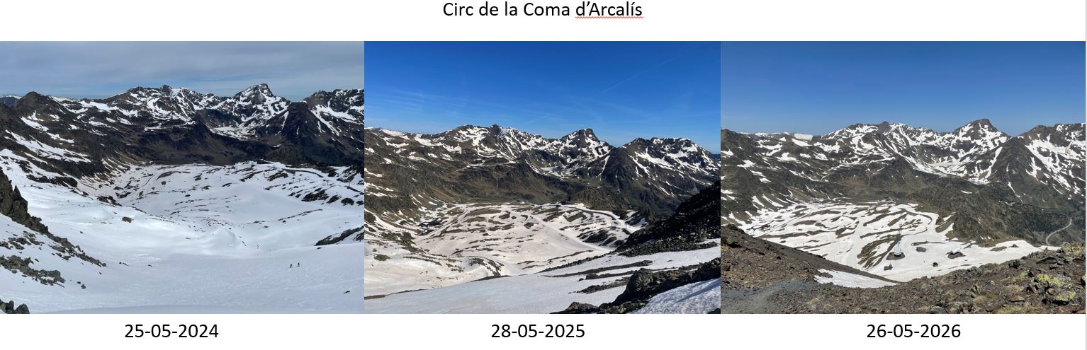 Comparativa de fotografies a la Coma d'Arcalís 2024-2026 La portaveu del Sindicat, Rebeca Bonache.
