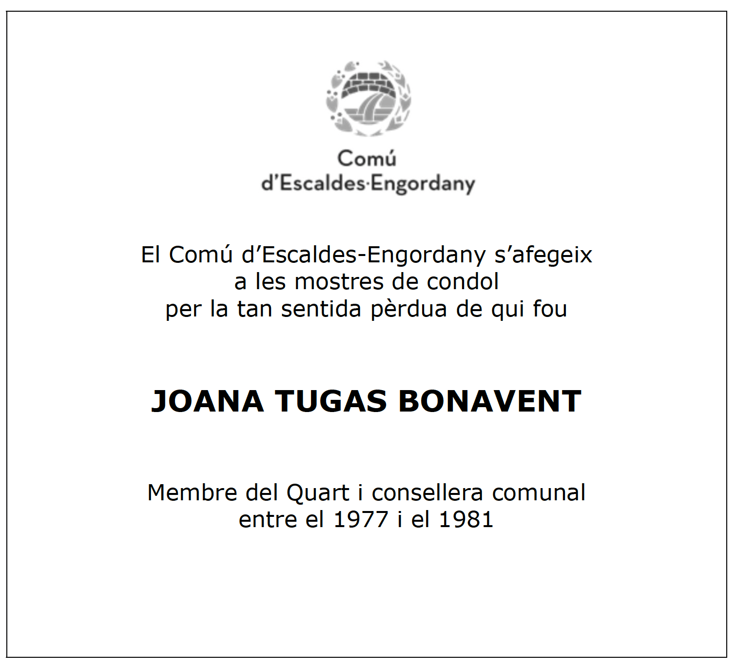 Esquela Joana Tugas Bonavent
