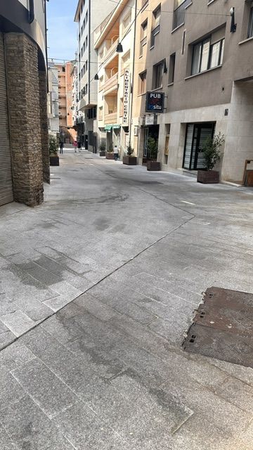 Imatges d'un carrer força recentment remodelat amb les lloses malmeses pels orins dels gossos. Imatges d'un carrer força recentment remodelat amb les lloses malmeses pels orins dels gossos.
