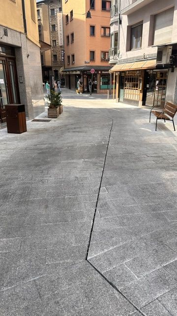 Imatges d'un carrer força recentment remodelat amb les lloses malmeses pels orins dels gossos. Imatges d'un carrer força recentment remodelat amb les lloses malmeses pels orins dels gossos.