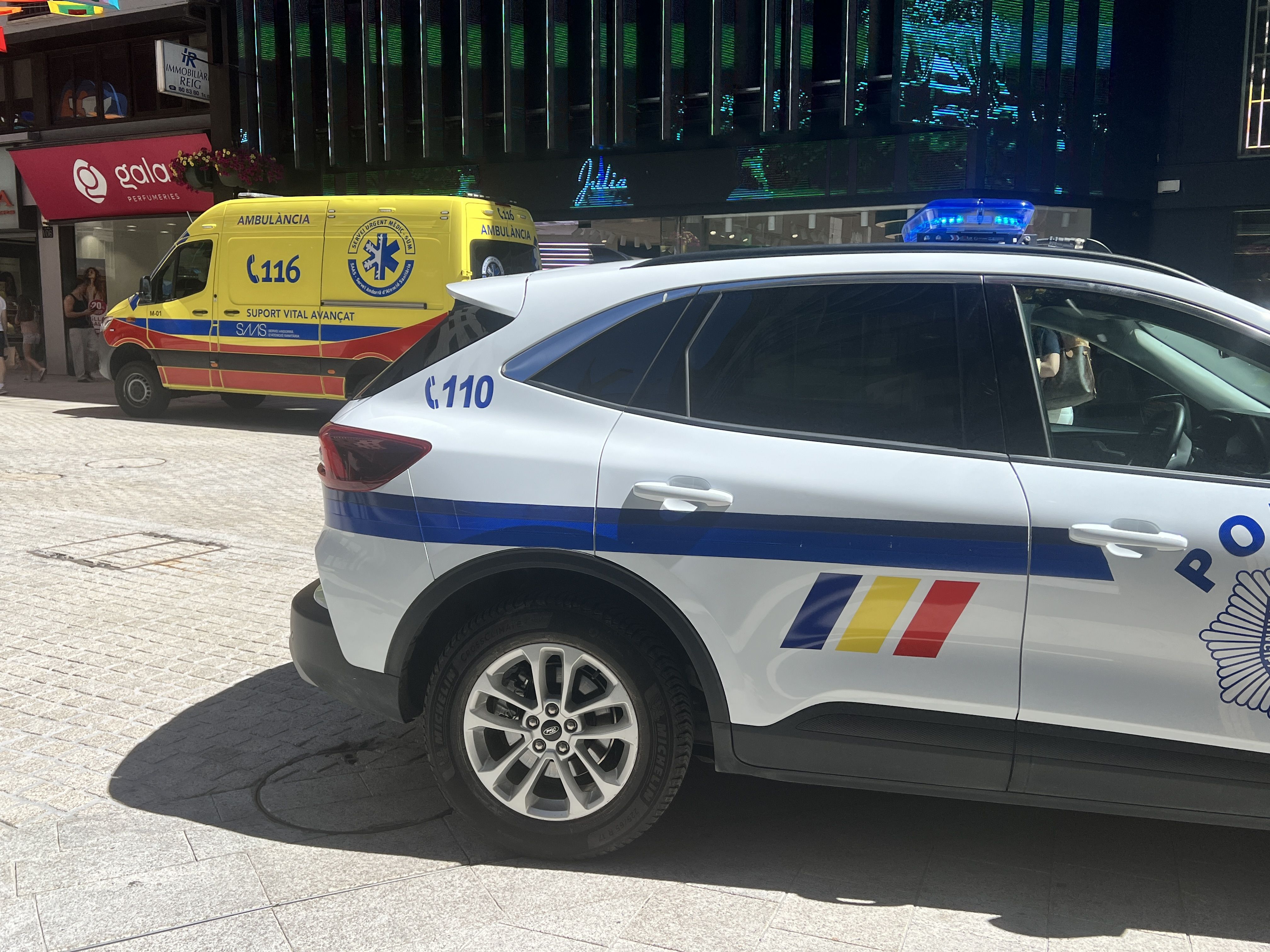 Vehicle policial i ambulància del SUM.