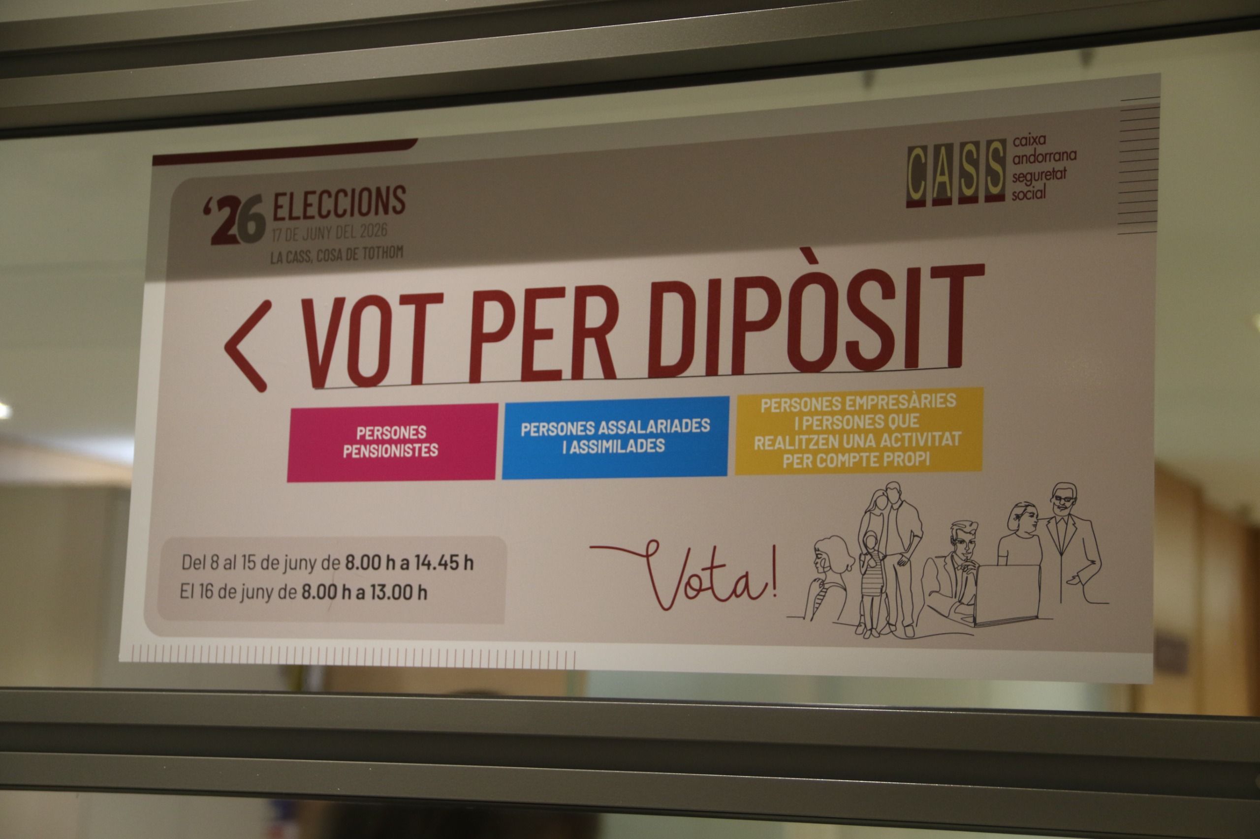 Cartell dirigint els electors a la seu de la CASS.
