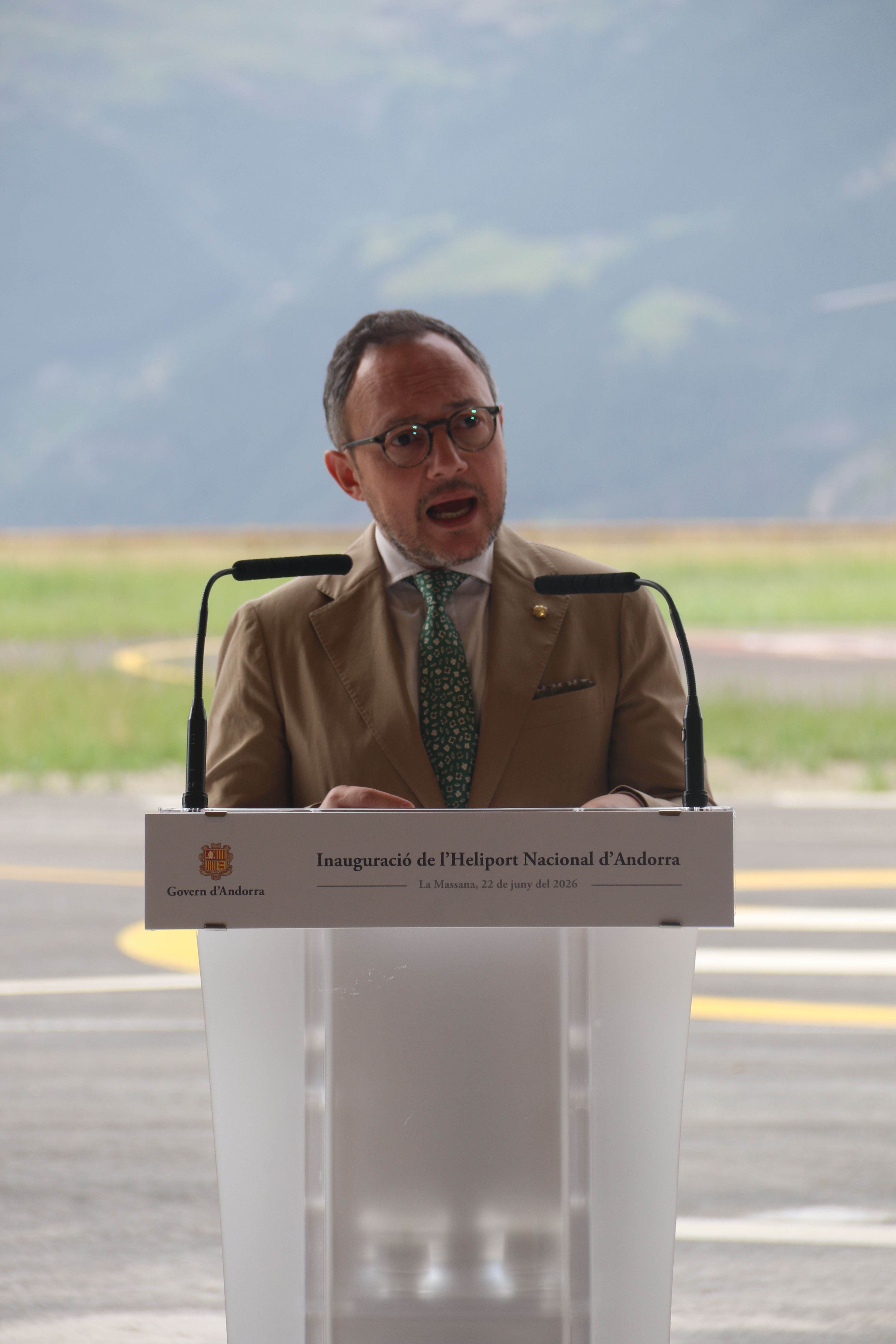 El cap de Govern, Xavier Espot, durant el discurs d'inauguració de l'heliport.