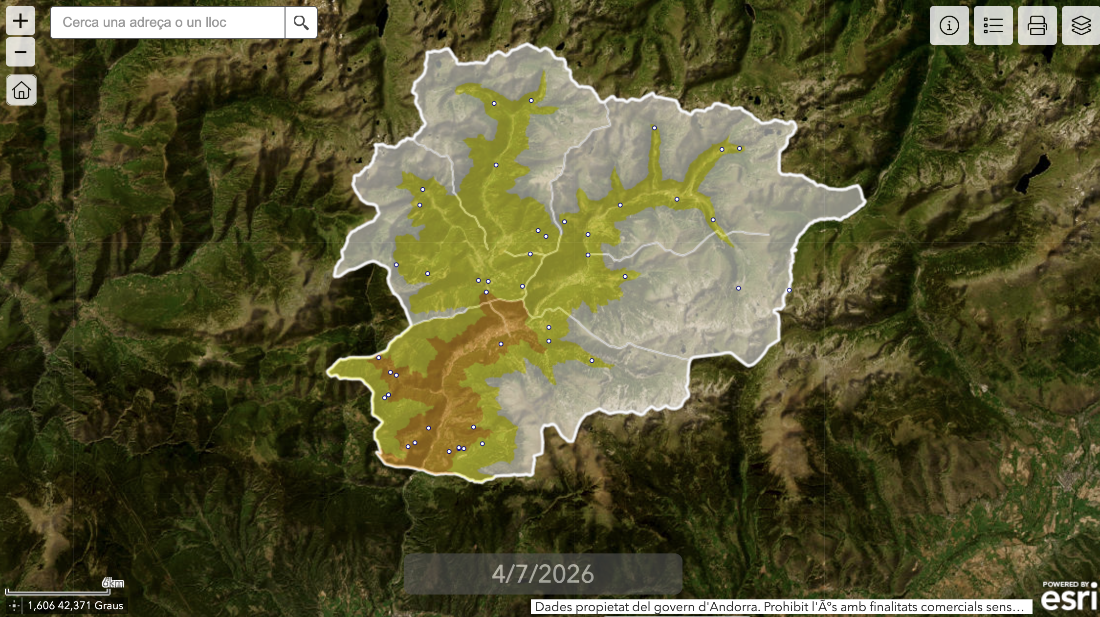 Butlletí de perill d'incendi forestal d'Andorra.