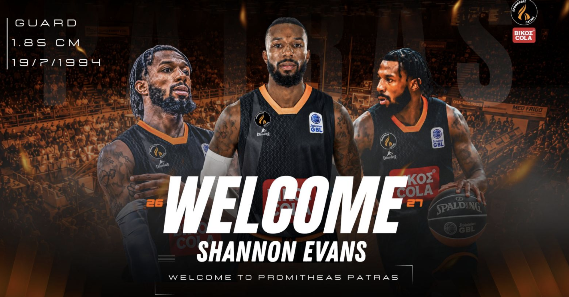 El missatge de benvinguda a Shannon Evans per part del Promithas Patras.
