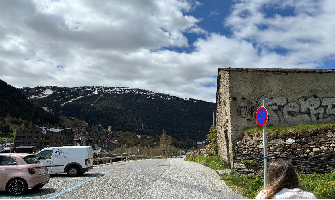 Zona on es pintarà el mural. La portaveu del Sindicat, Rebeca Bonache.