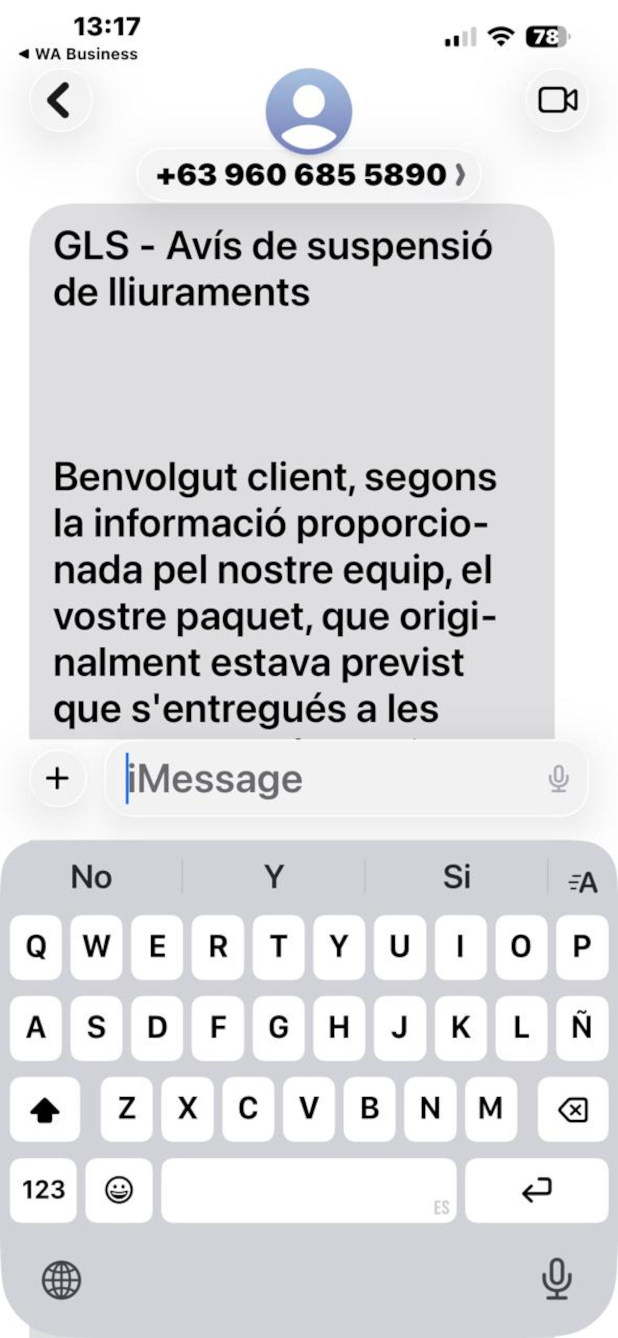 Captura de pantalla de l'estafa en qüestió. 