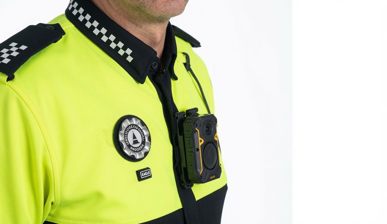 Un exemple de càmera de pit per a un agent de circulació. Un exemple de càmera de pit per a un agent de circulació.