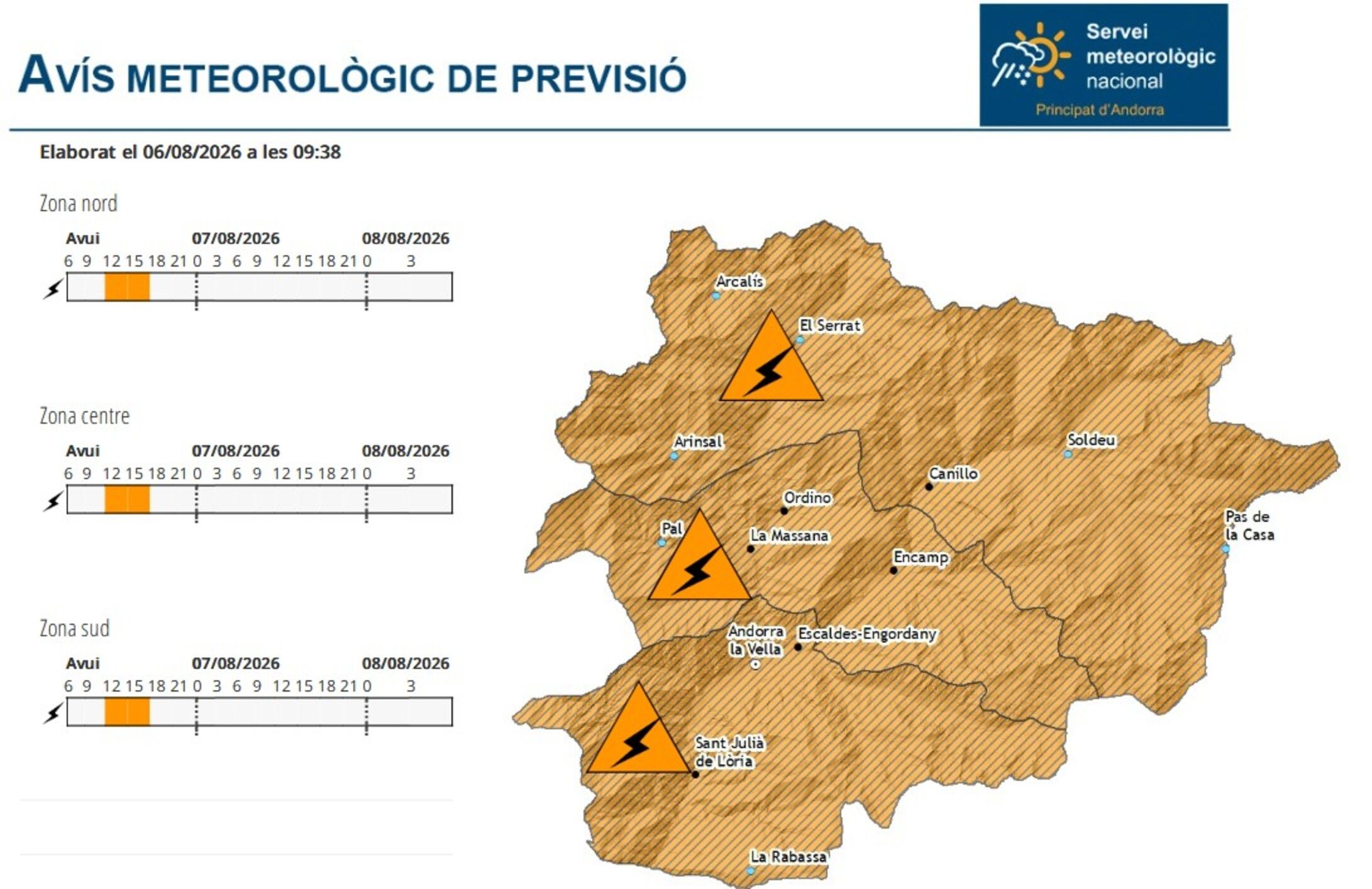 Avís taronja per tempestes localment intenses i prealerta de Protecció Civil. Avís taronja per tempestes localment intenses i prealerta de Protecció Civil.