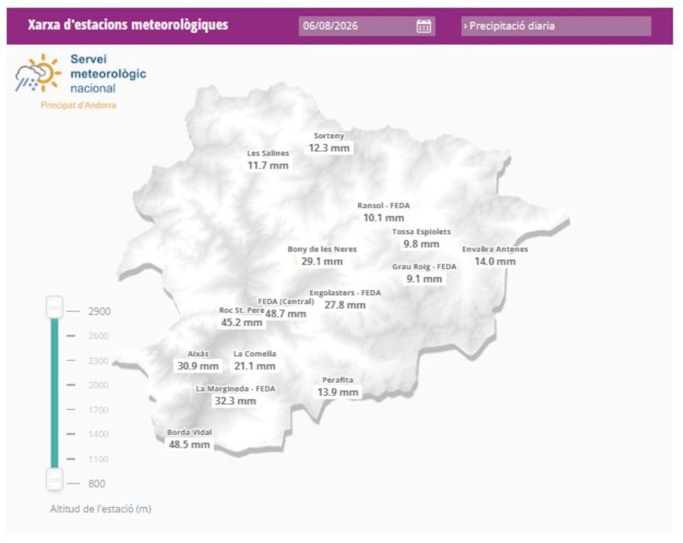 Mapa amb les precipitacions d'aquest dijous.