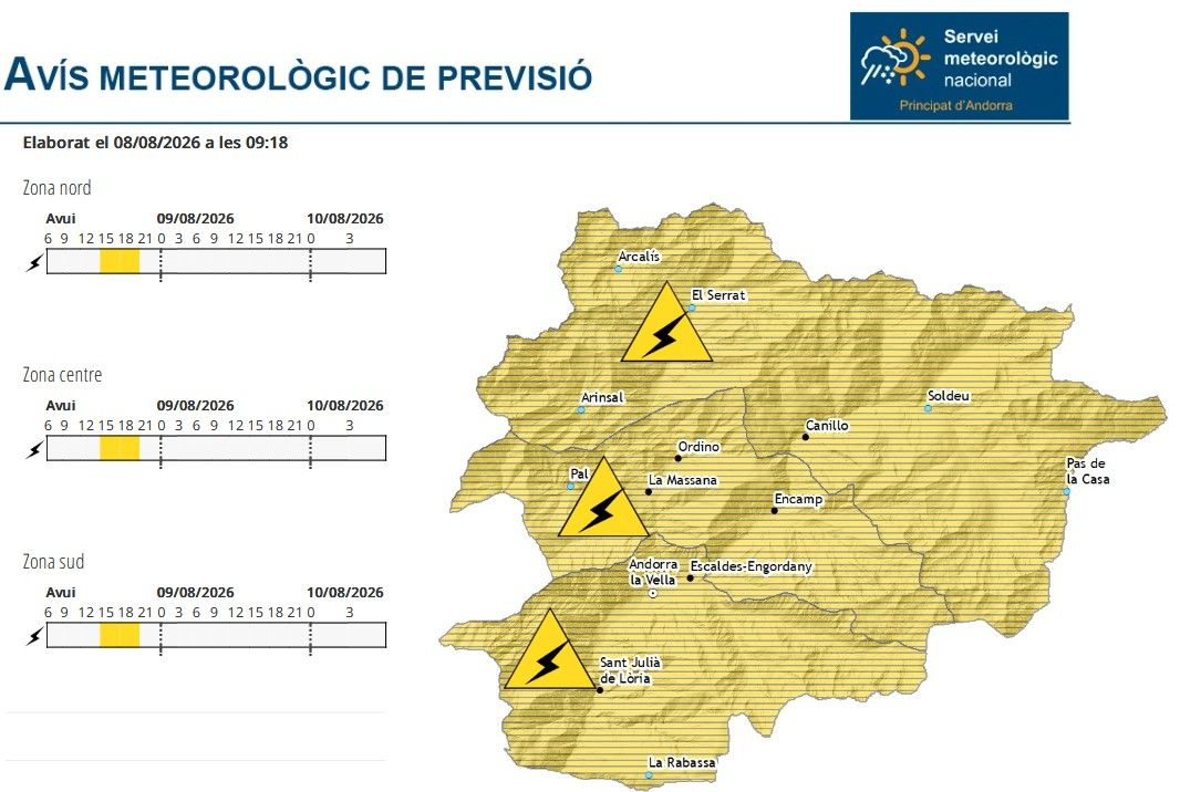 El mapa d'avís groc.