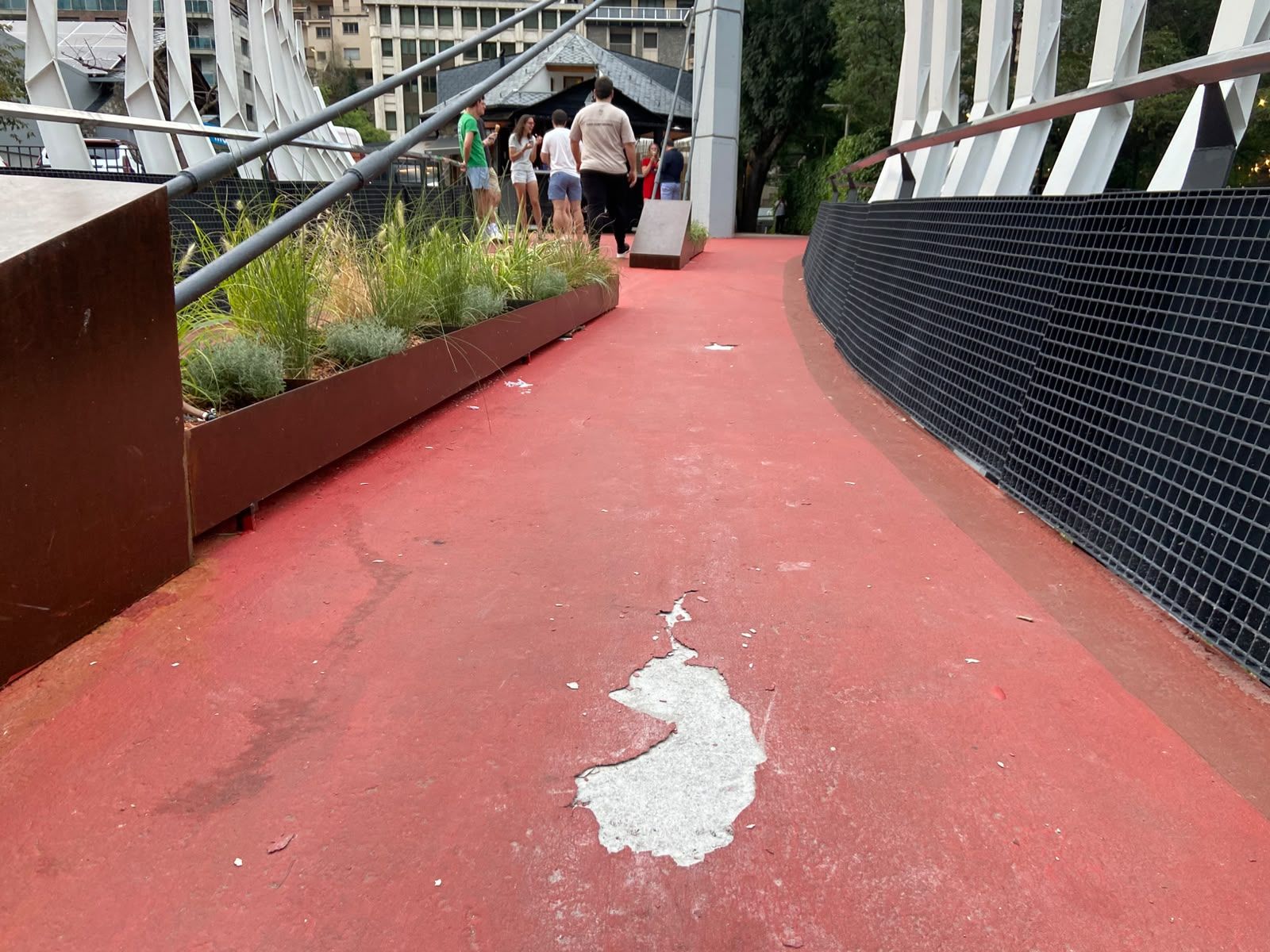 Els desperfectes en qüestió, al pont del passeig del riu.