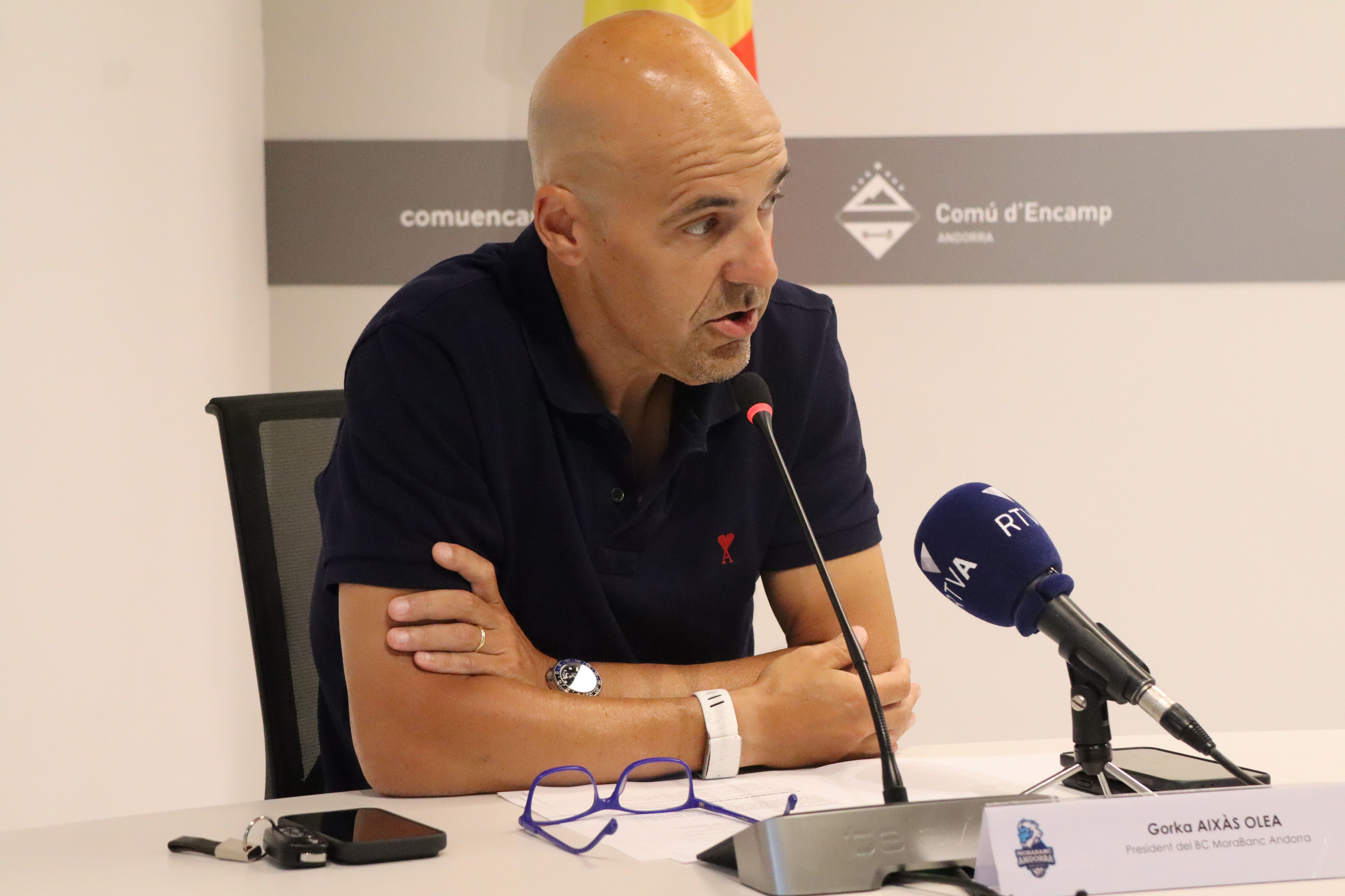 Gorka Aixàs durant la compareixença en la presentació del trofeu d'Encamp.