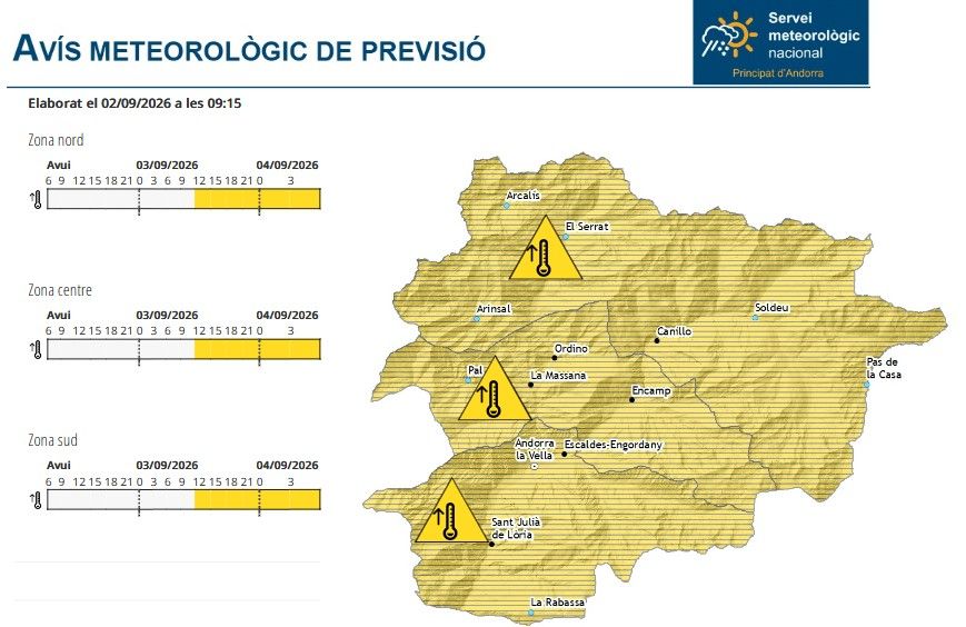 El mapa d'avís groc.