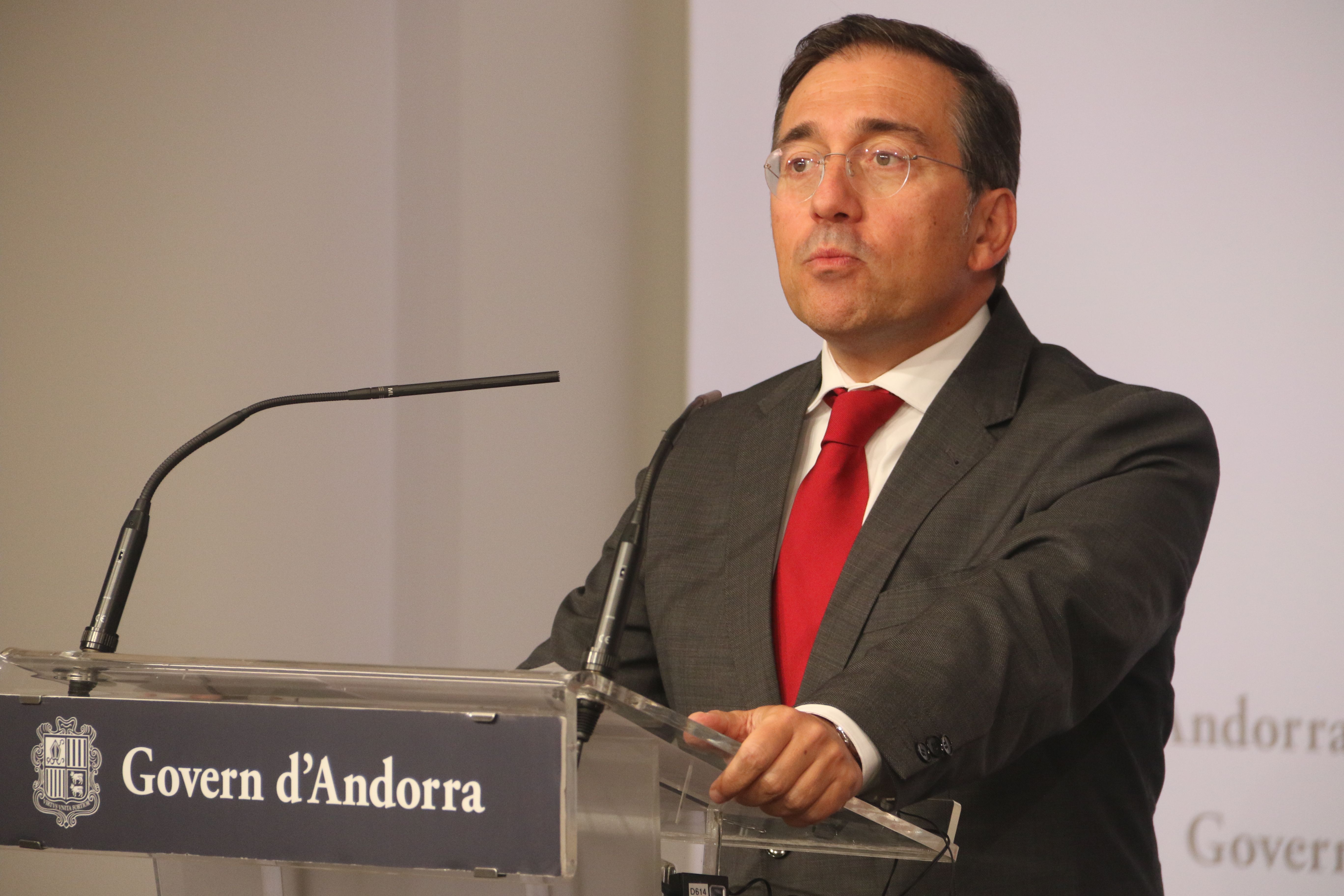 José Manuel Albares durant la compareixença en roda de premsa. José Manuel Albares durant la compareixença en roda de premsa.