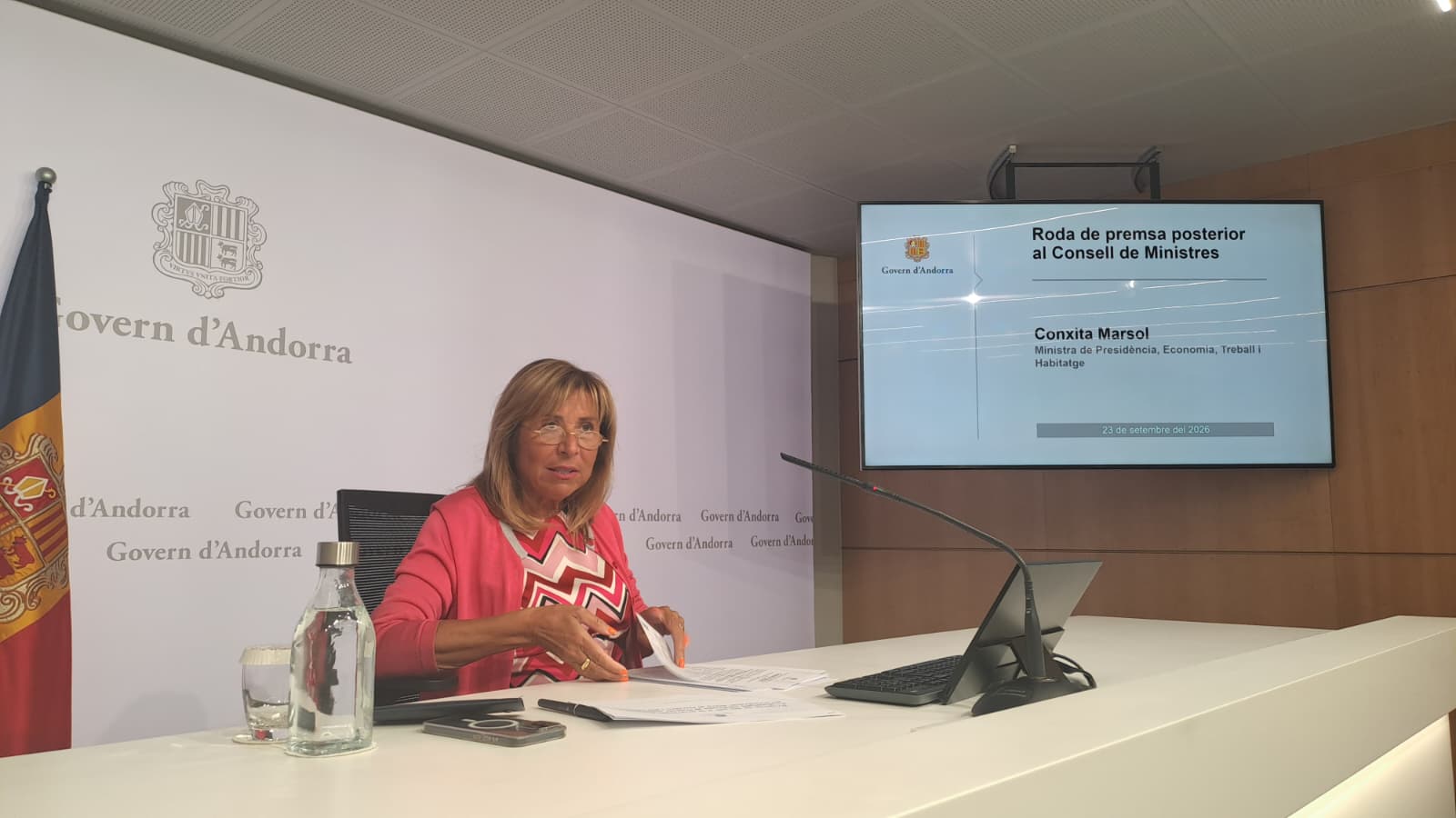 La ministra d'Habitatge, Coxita Marsol, durant la roda de premsa posterior al consell de ministres. La ministra d'Habitatge, Coxita Marsol, durant la roda de premsa posterior al consell de ministres.