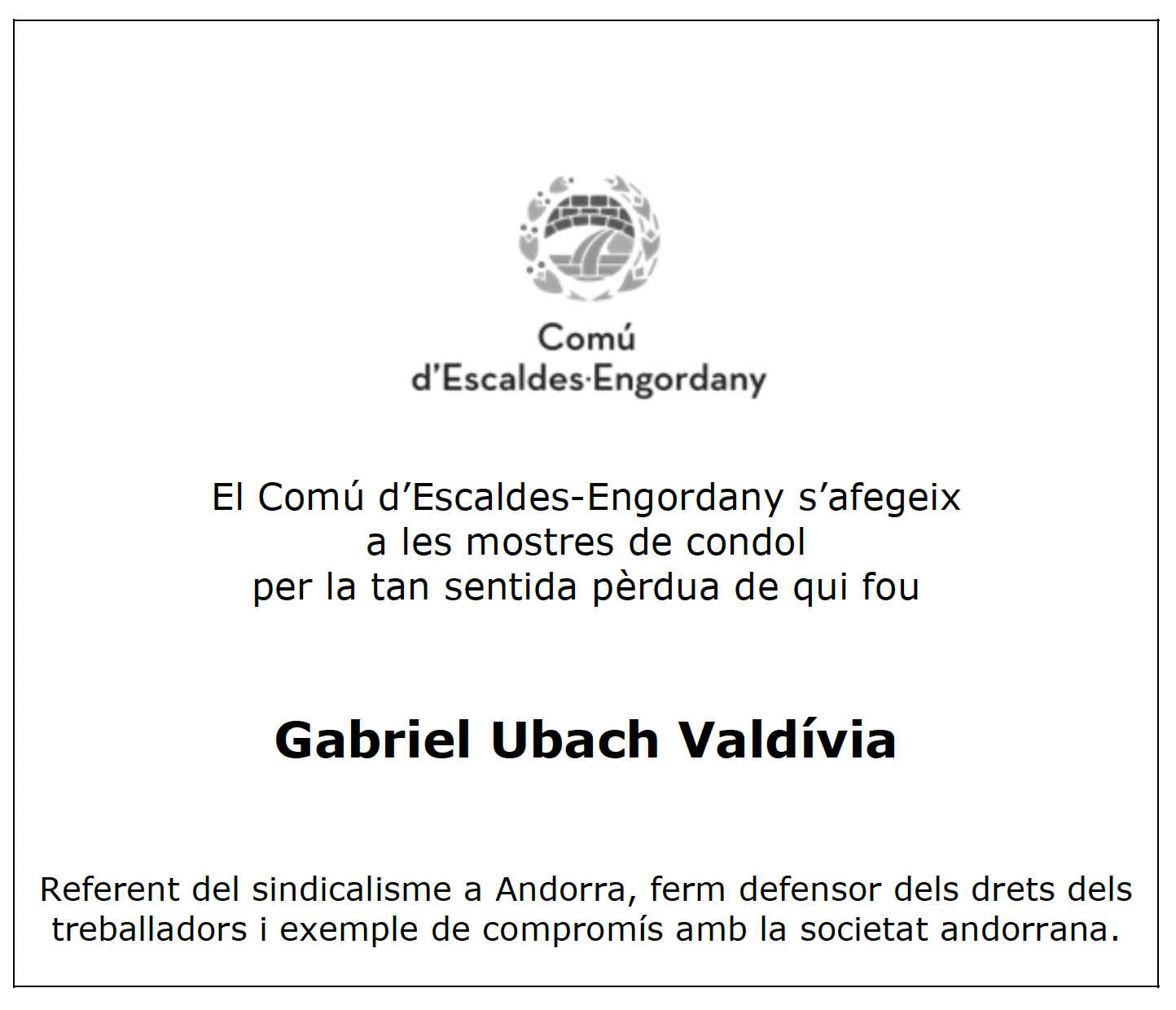 Esquela Gabriel Ubach Valdivia