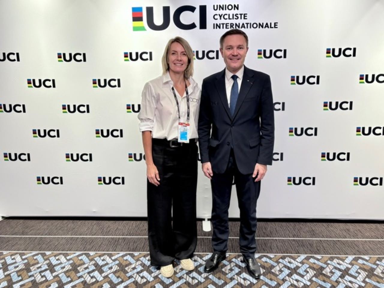 Carolina Poussier amb el president de l'UCI.