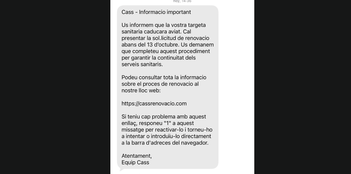 Captura del missatge fraudulent.