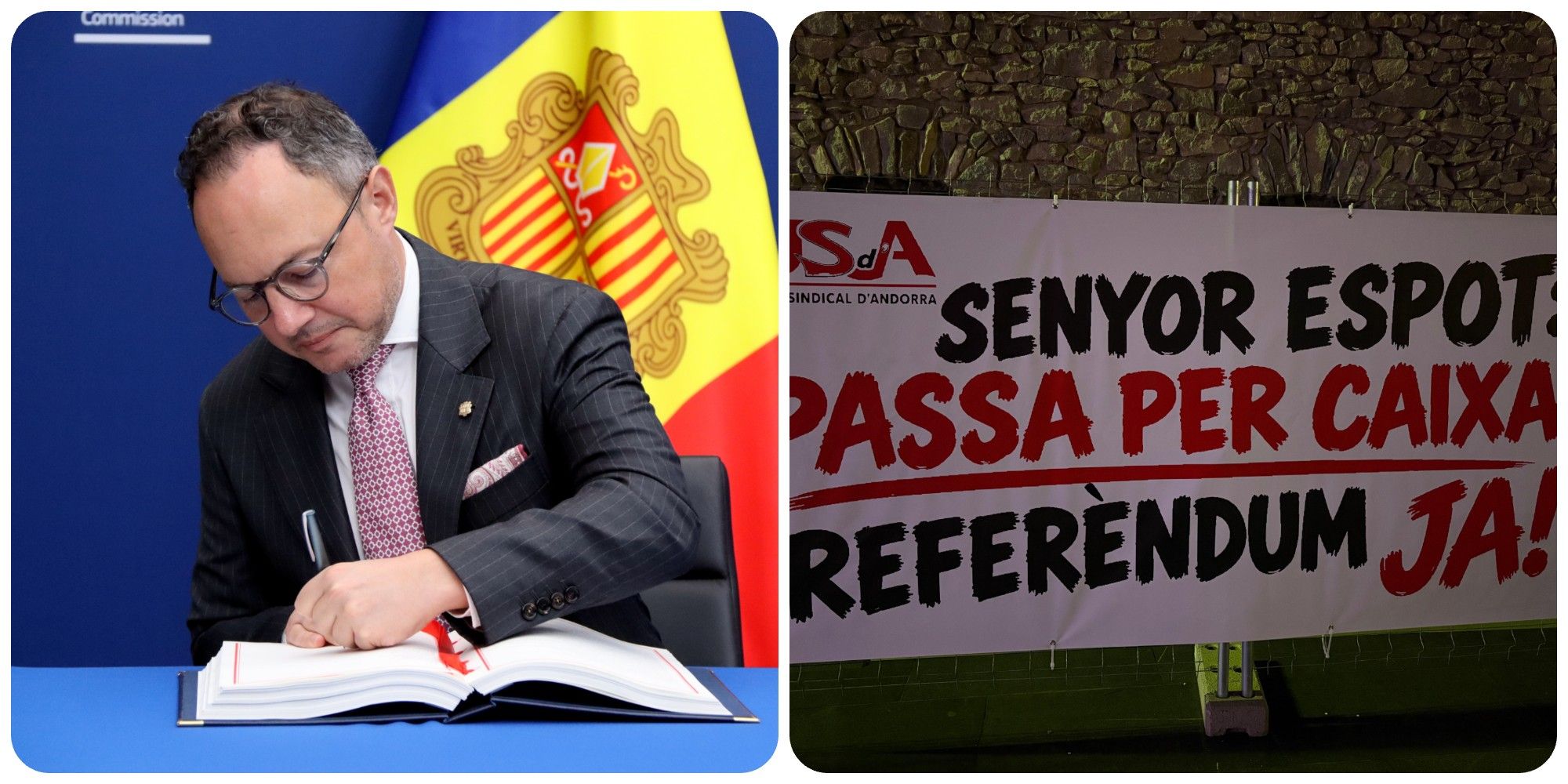 Espot ha signat l'acord el mateix dia que una concentració reclamava el referèndum.